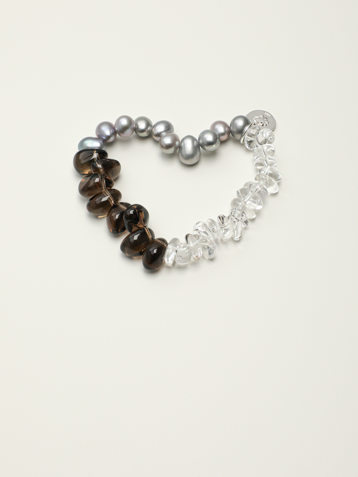 Silver Glow · Smoky Quartz, Grey Pearl & Crushed Ice Quartz Bracelet