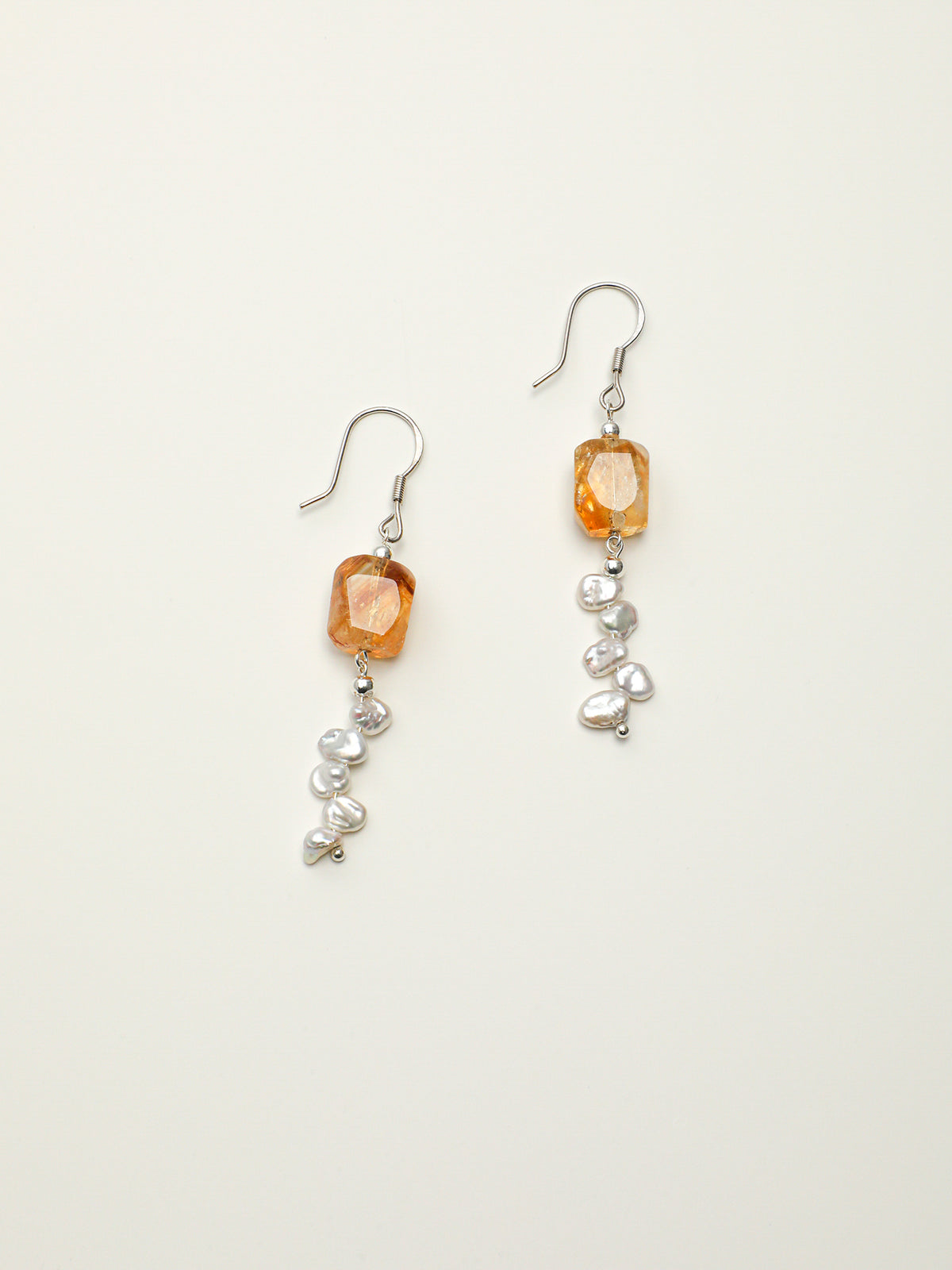 Warm Crystal Strand · Brazilian Citrine & Petal Baroque Pearl Earrings