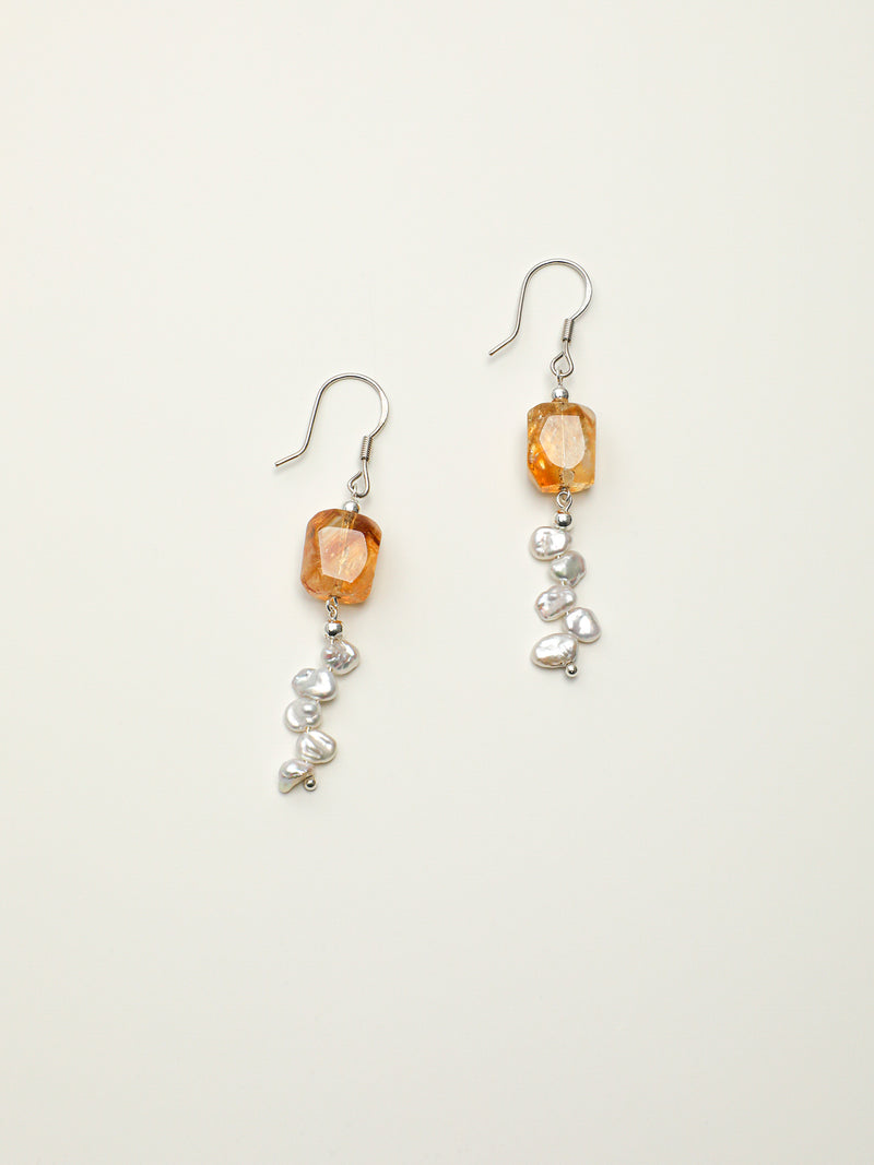 Warm Crystal Strand · Brazilian Citrine & Petal Baroque Pearl Earrings