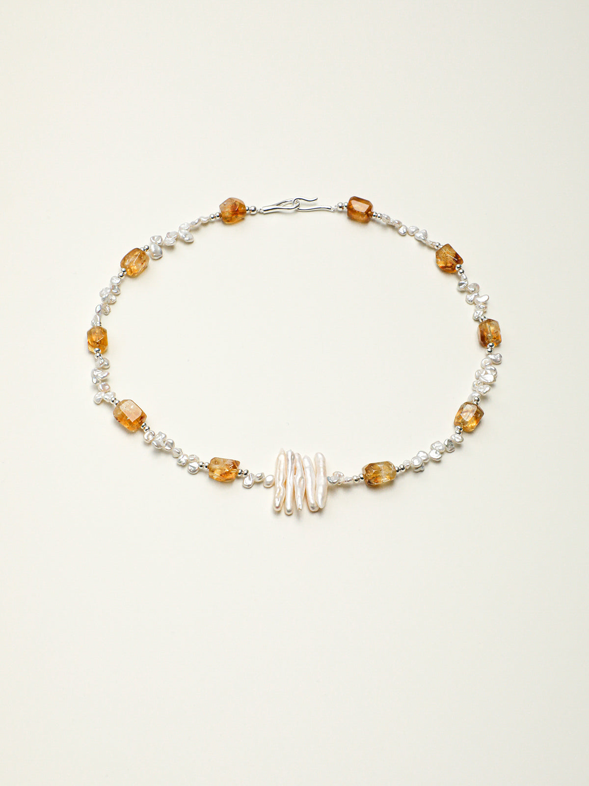 Warm Amber Rhythm · Citrine & Organic Pearl Necklace