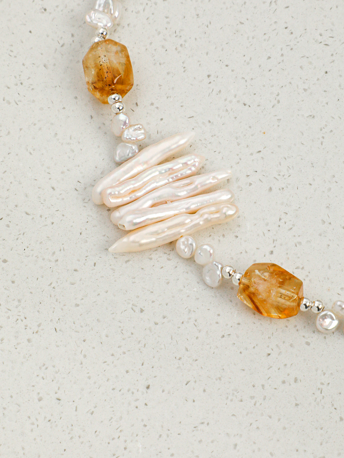 Warm Amber Rhythm · Citrine & Organic Pearl Necklace