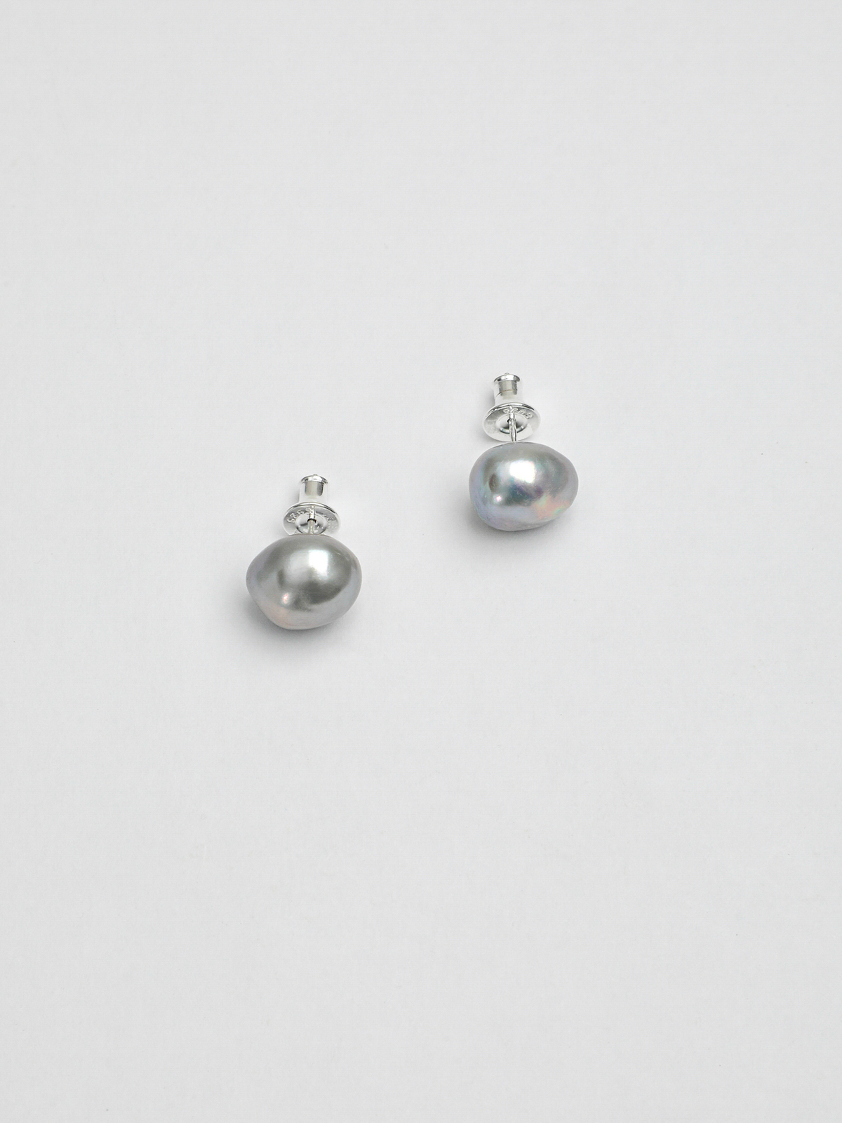 Silver Mist · Grey Baroque Freshwater Pearl Stud Earrings