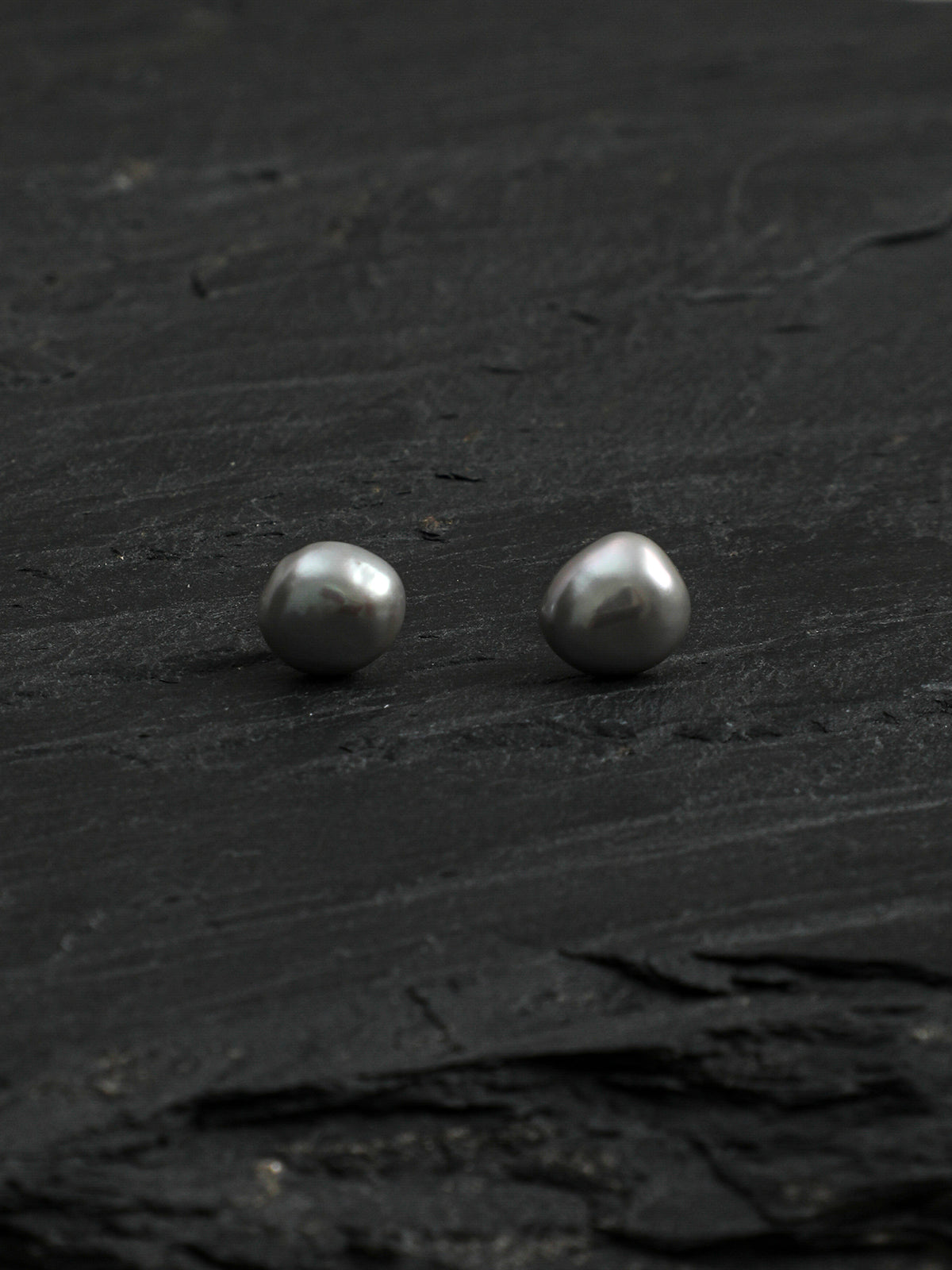 Silver Mist · Grey Baroque Freshwater Pearl Stud Earrings