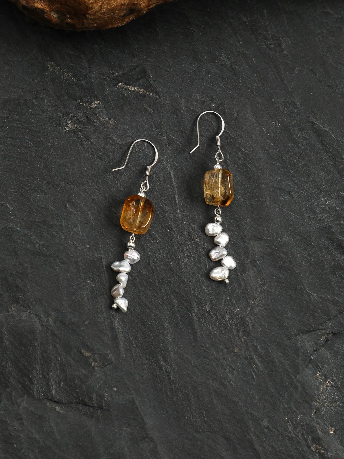 Warm Crystal Strand · Brazilian Citrine & Petal Baroque Pearl Earrings