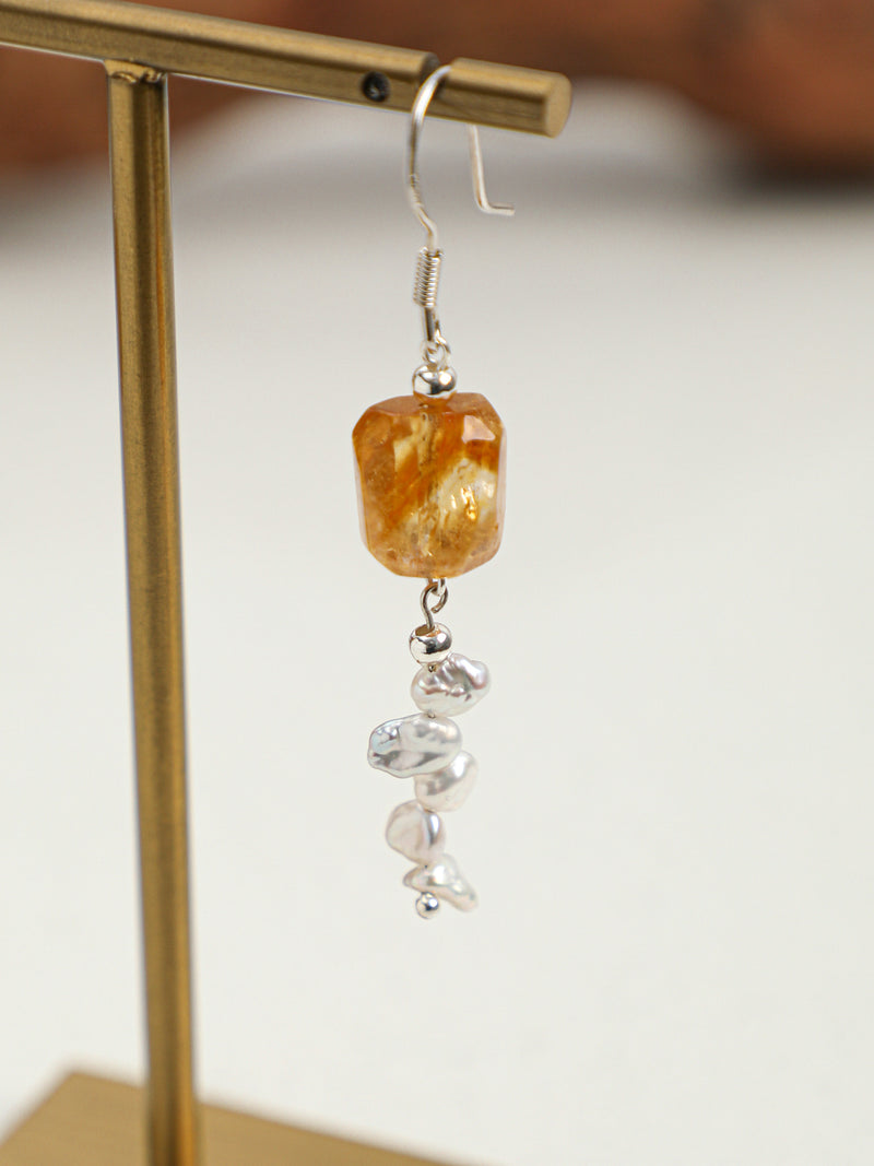 Warm Crystal Strand · Brazilian Citrine & Petal Baroque Pearl Earrings
