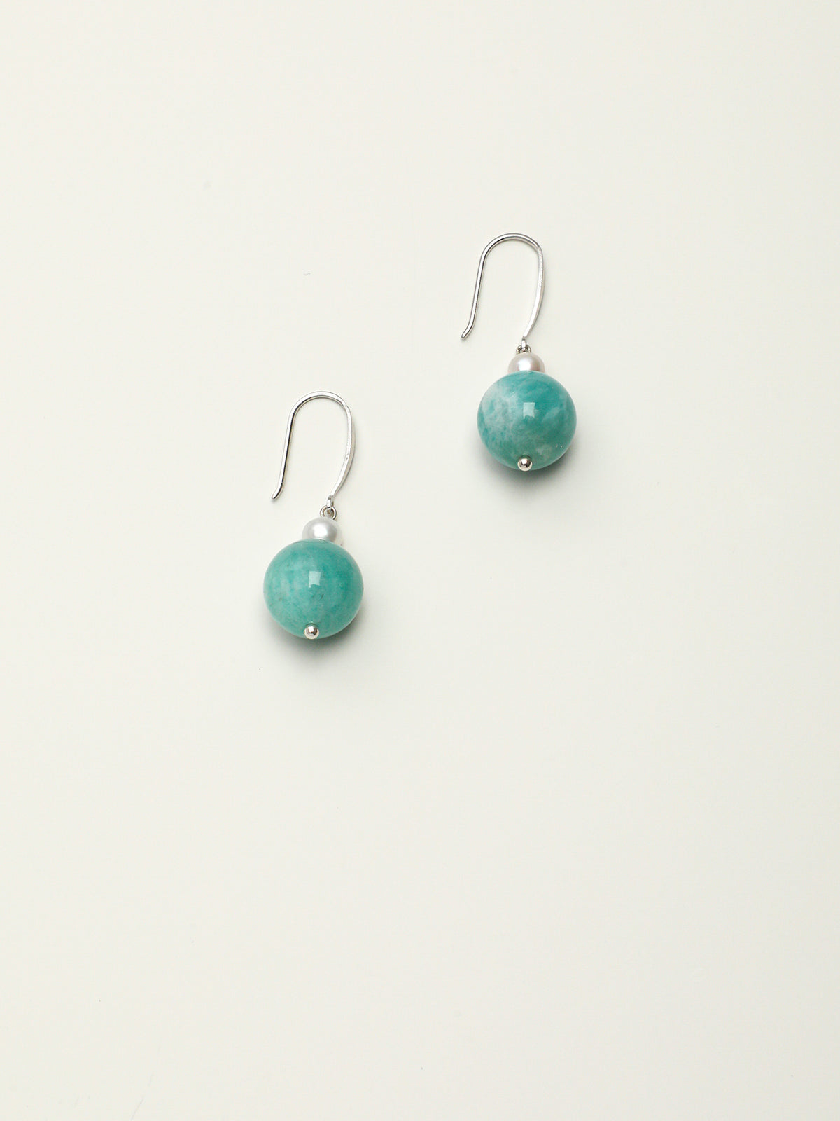 Verdant Peak · Amazonite Sphere & Freshwater Seed Pearl Earrings