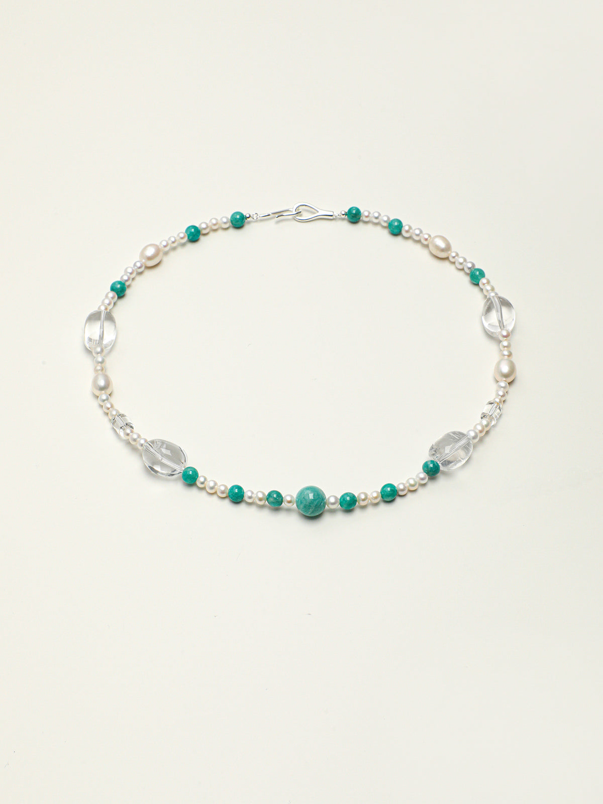 Verdant Isle · Amazonite & Clear Quartz Pearl Necklace