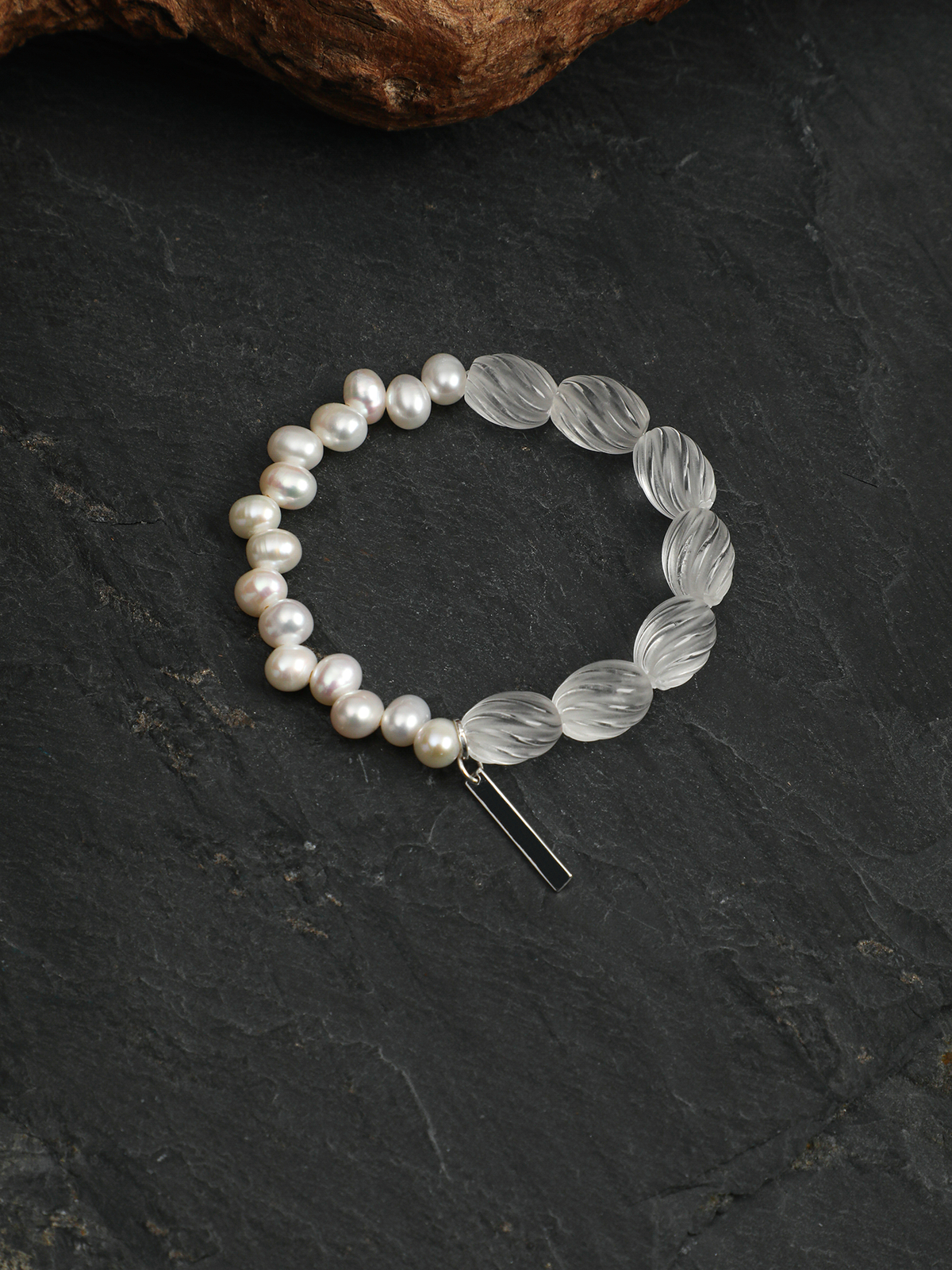 Pure Light · Spiral Clear Quartz & White Pearl Bracelet