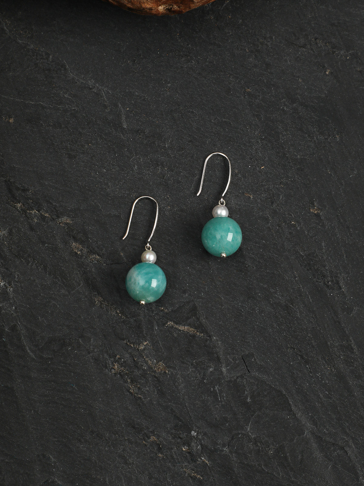 Verdant Peak · Amazonite Sphere & Freshwater Seed Pearl Earrings