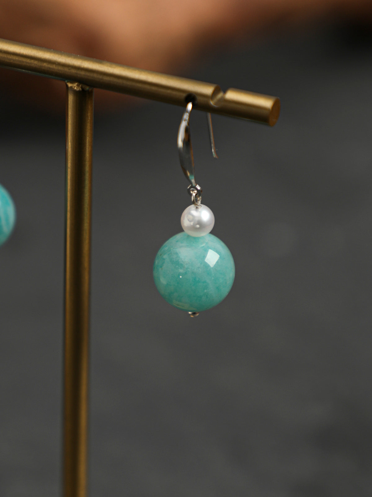 Verdant Peak · Amazonite Sphere & Freshwater Seed Pearl Earrings