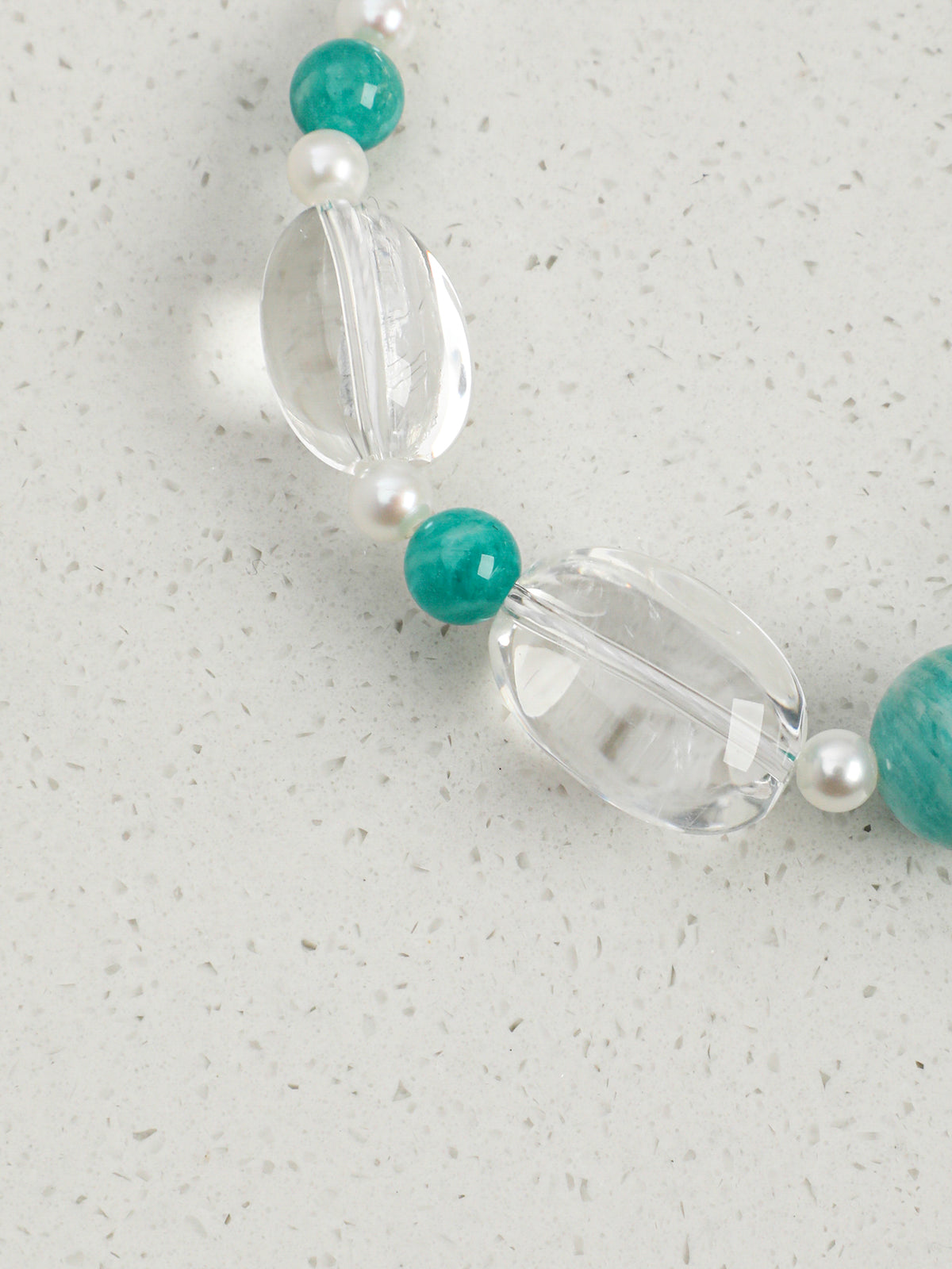 Verdant Isle · Amazonite, Clear Quartz & Pearl Bracelet