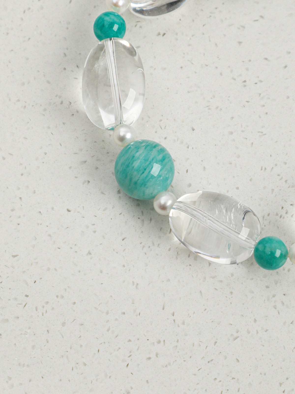 Verdant Isle · Amazonite, Clear Quartz & Pearl Bracelet