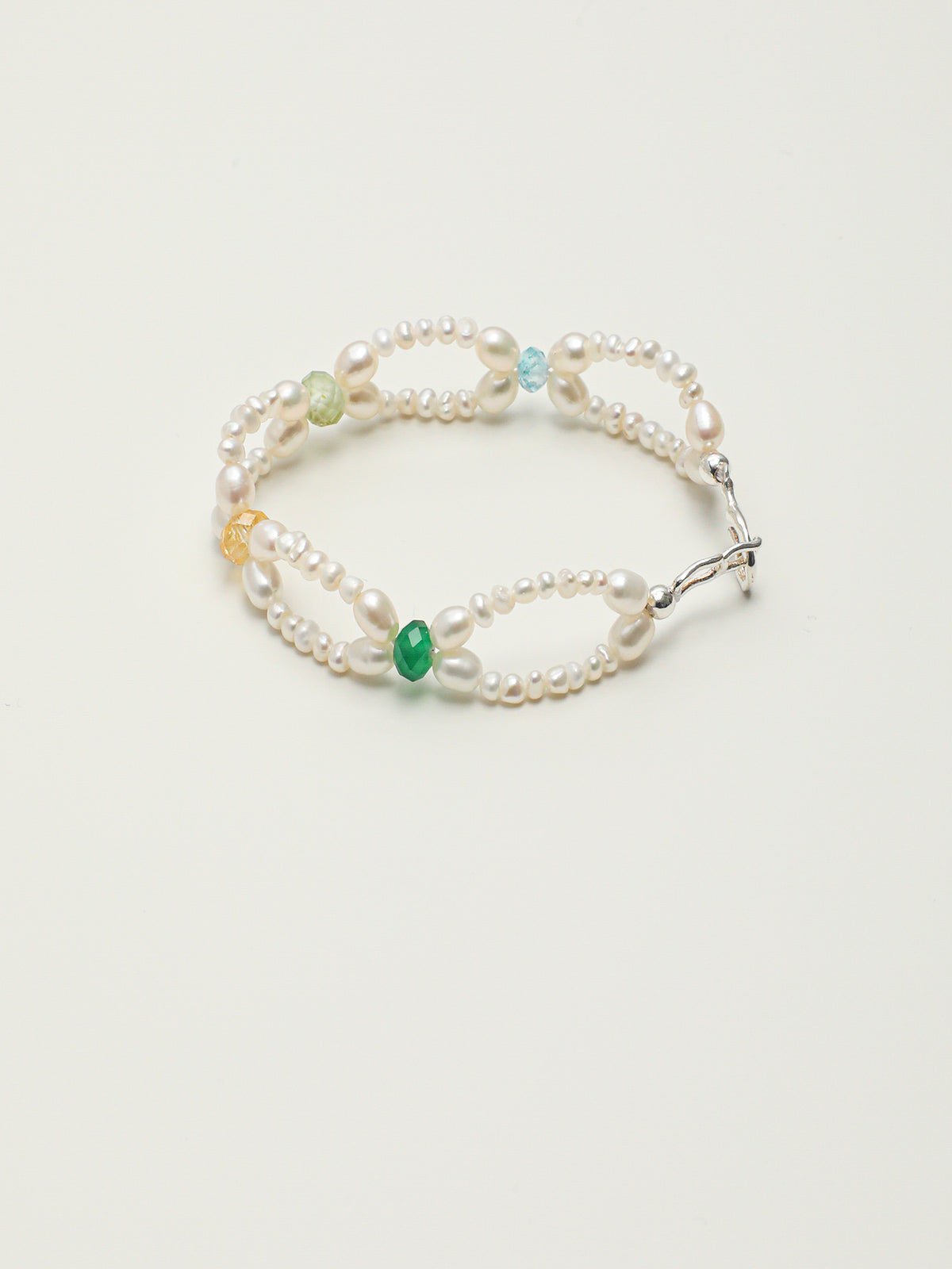 Prismatic Pebbles · Multi-Gemstone, Woven Pearl & Silver Bracelet