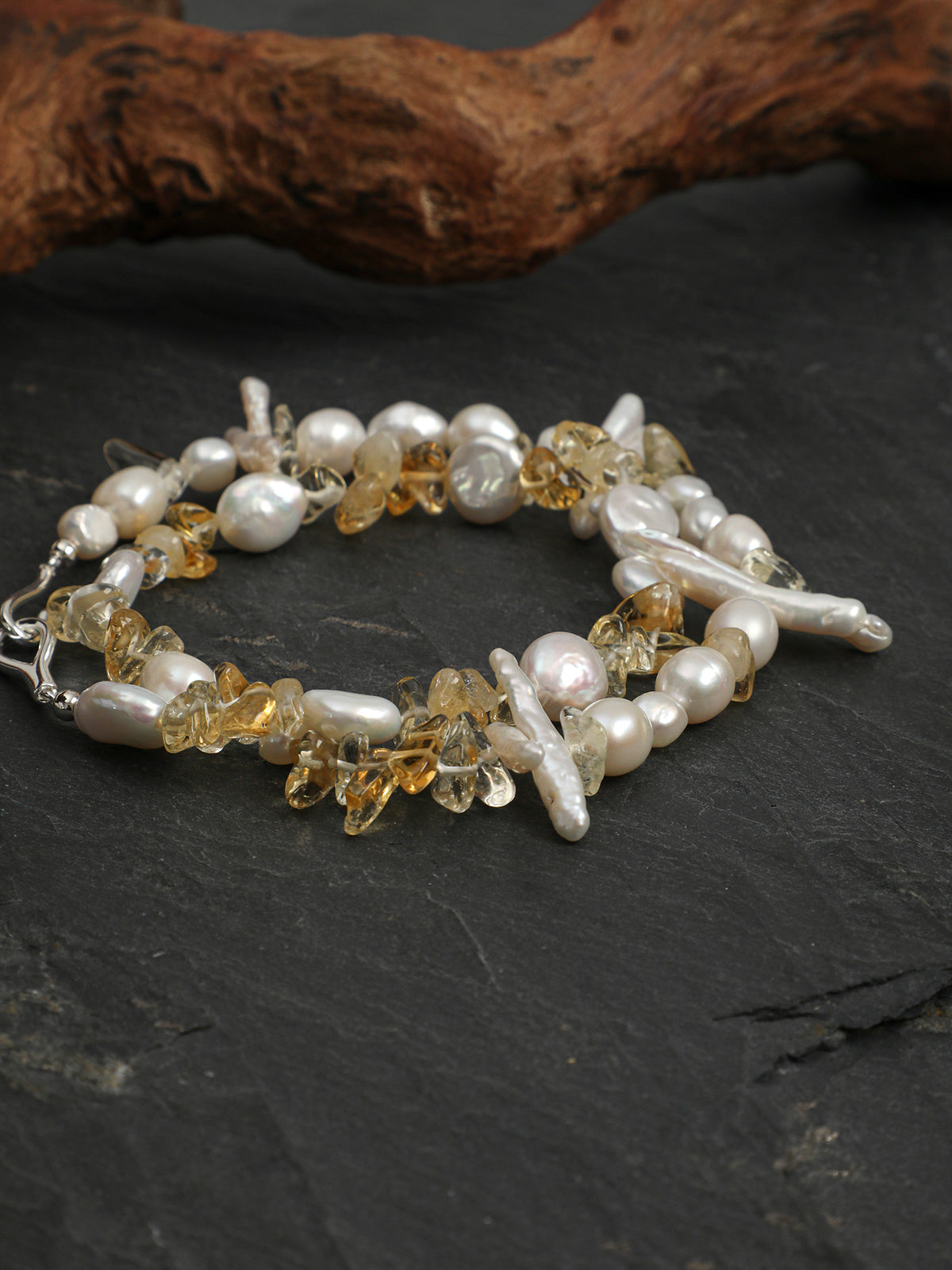 Golden Grain · Citrine & Organic Pearl Necklace