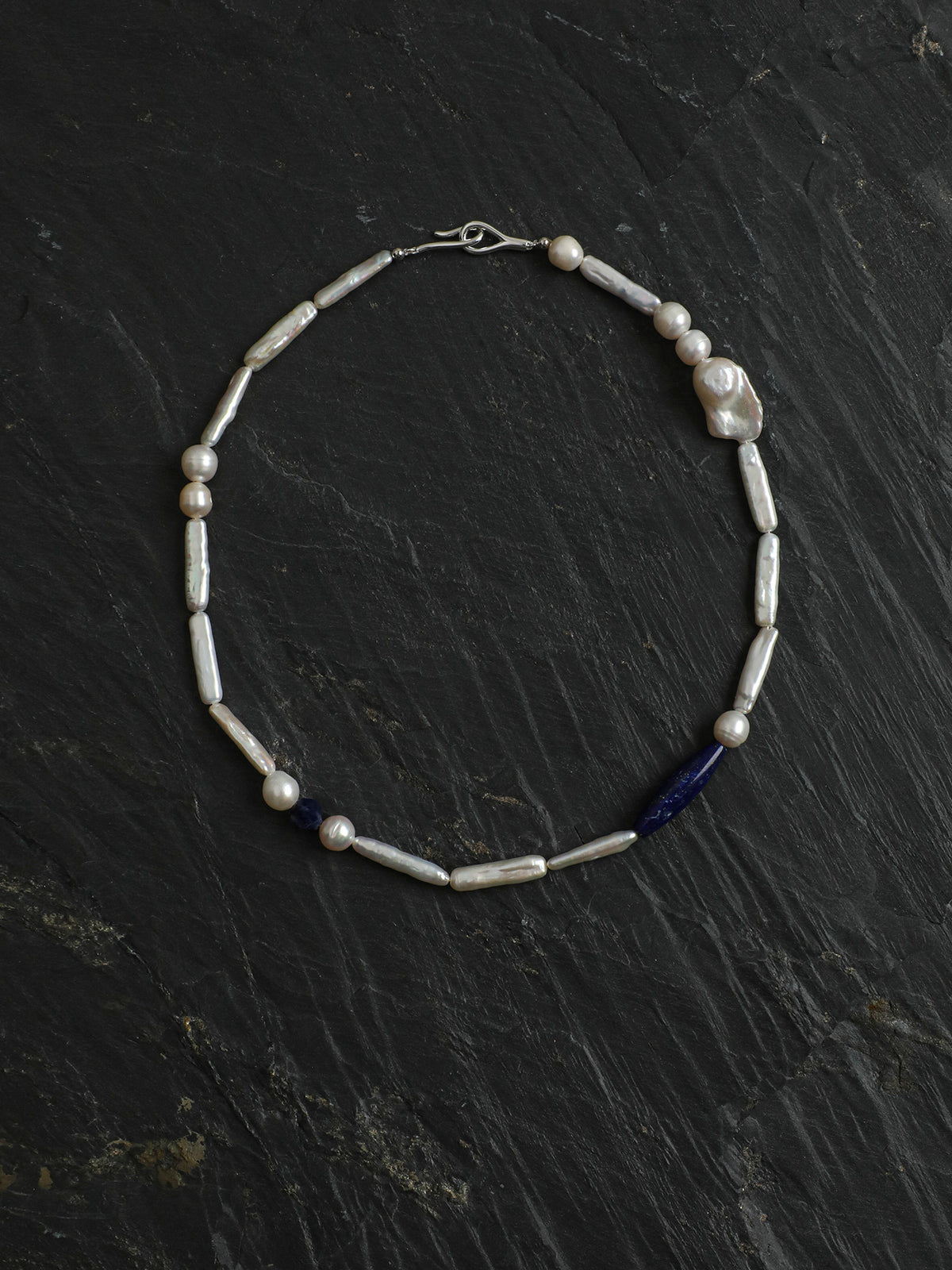 Celestial Rhythm · Lapis Lazuli & Organic Pearl Necklace