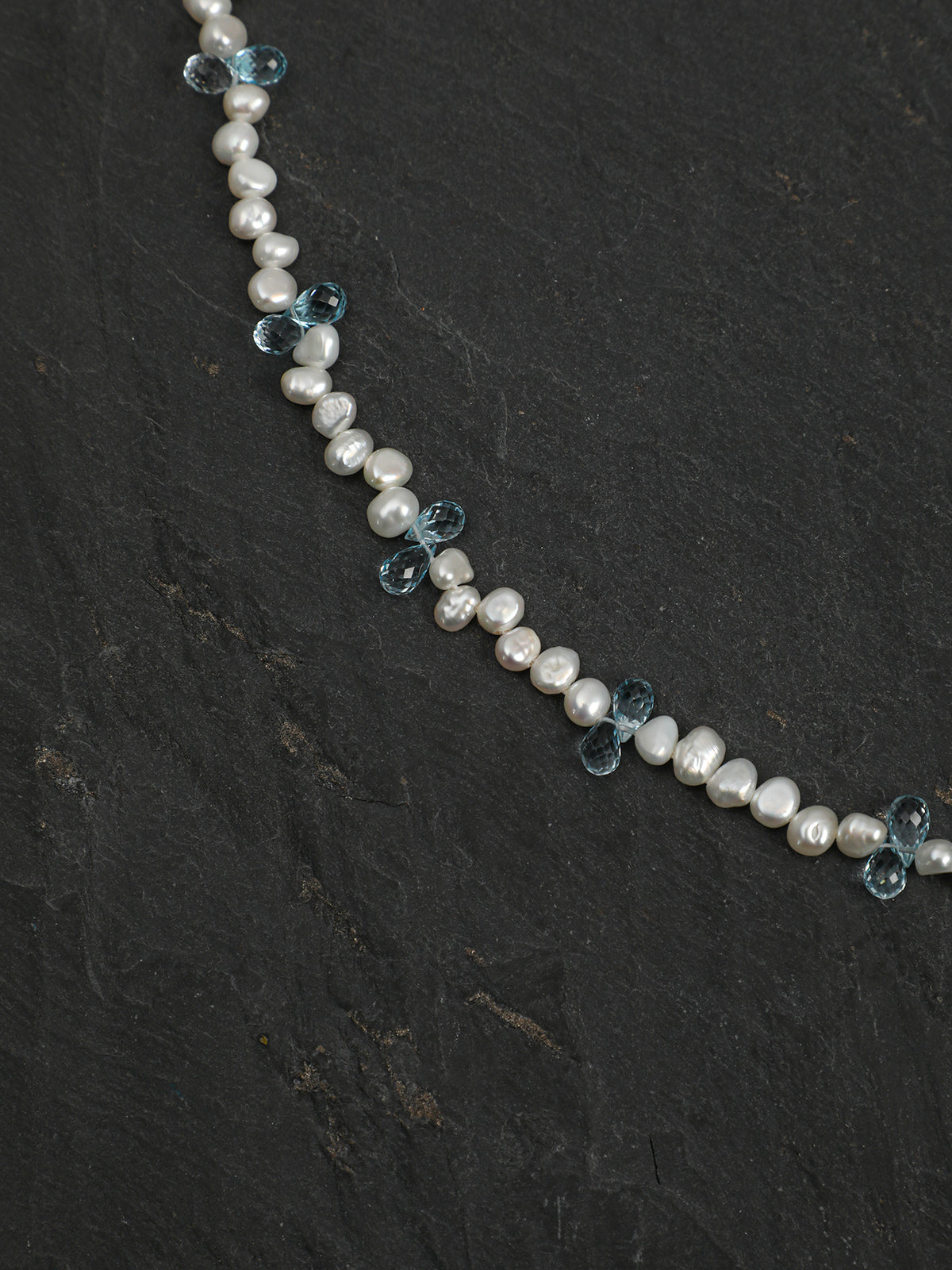Crystalline Ripples · Blue Topaz & Organic Pearl Necklace