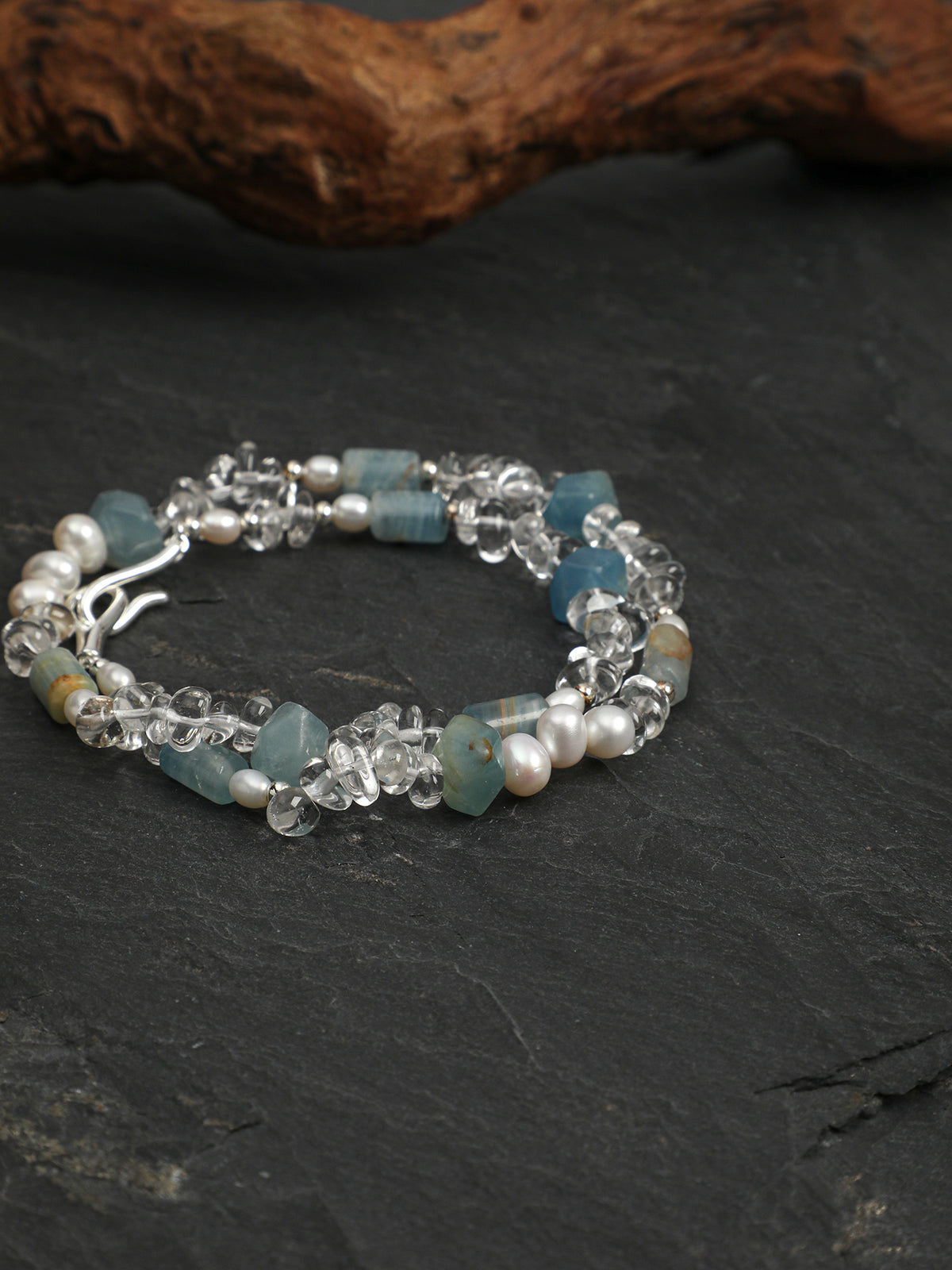 Glacial Waves · Blue Dumortierite & Clear Quartz Necklace