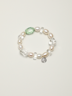 Mist Green Wave · Green Quartz, Sakura-Cut Crystal & White Pearl Bracelet