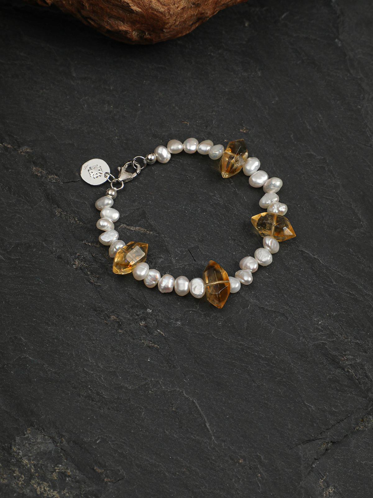 Golden Ray · Double-Terminated Yellow Quartz & Baroque Pearl Bracelet