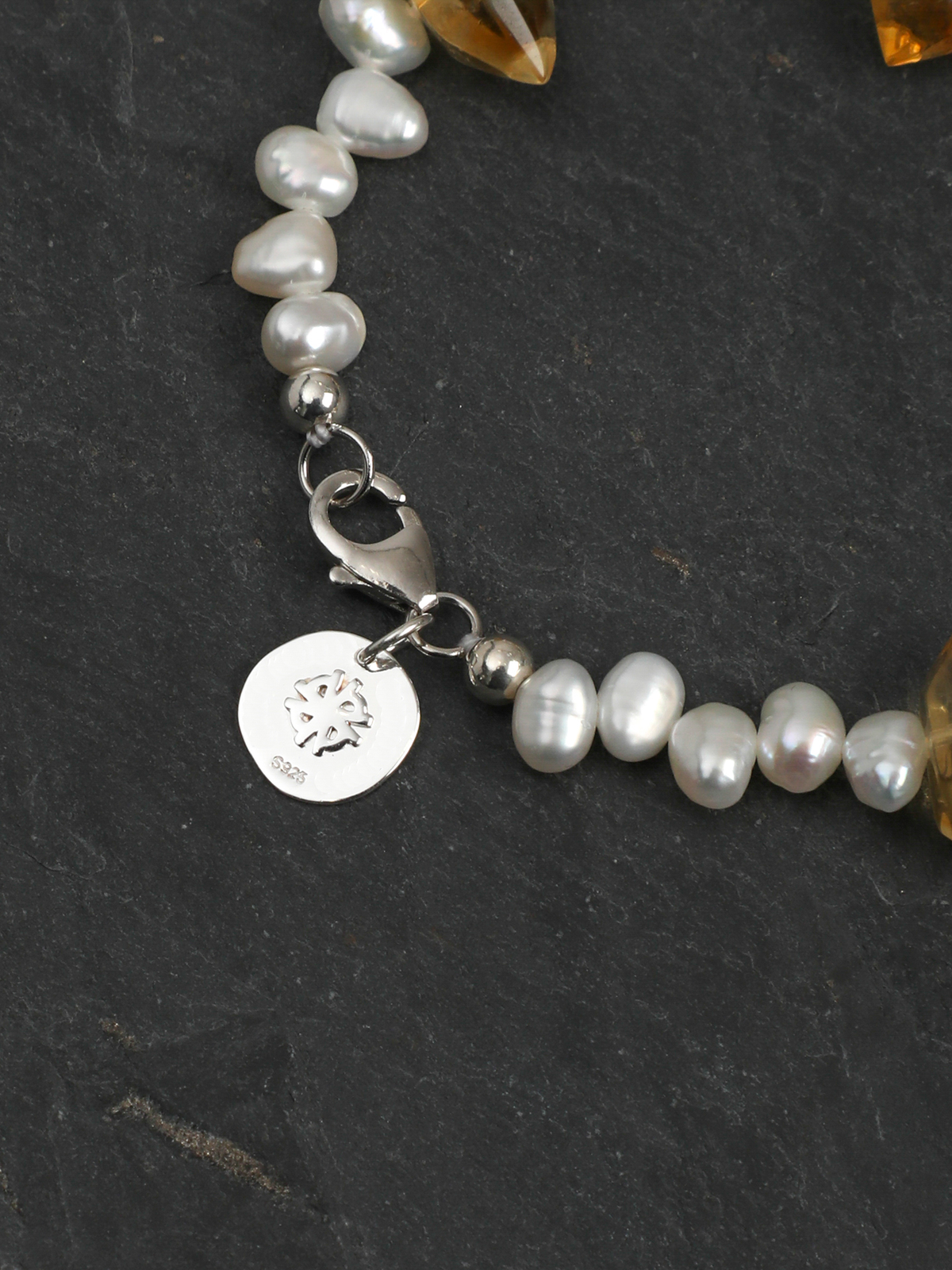 Golden Ray · Double-Terminated Yellow Quartz & Baroque Pearl Bracelet
