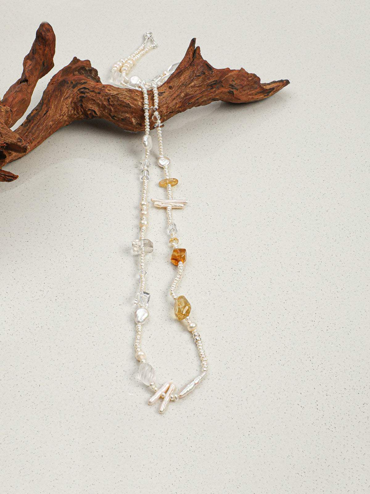 Starlight Sequence · Clear Quartz & Citrine Long Necklace