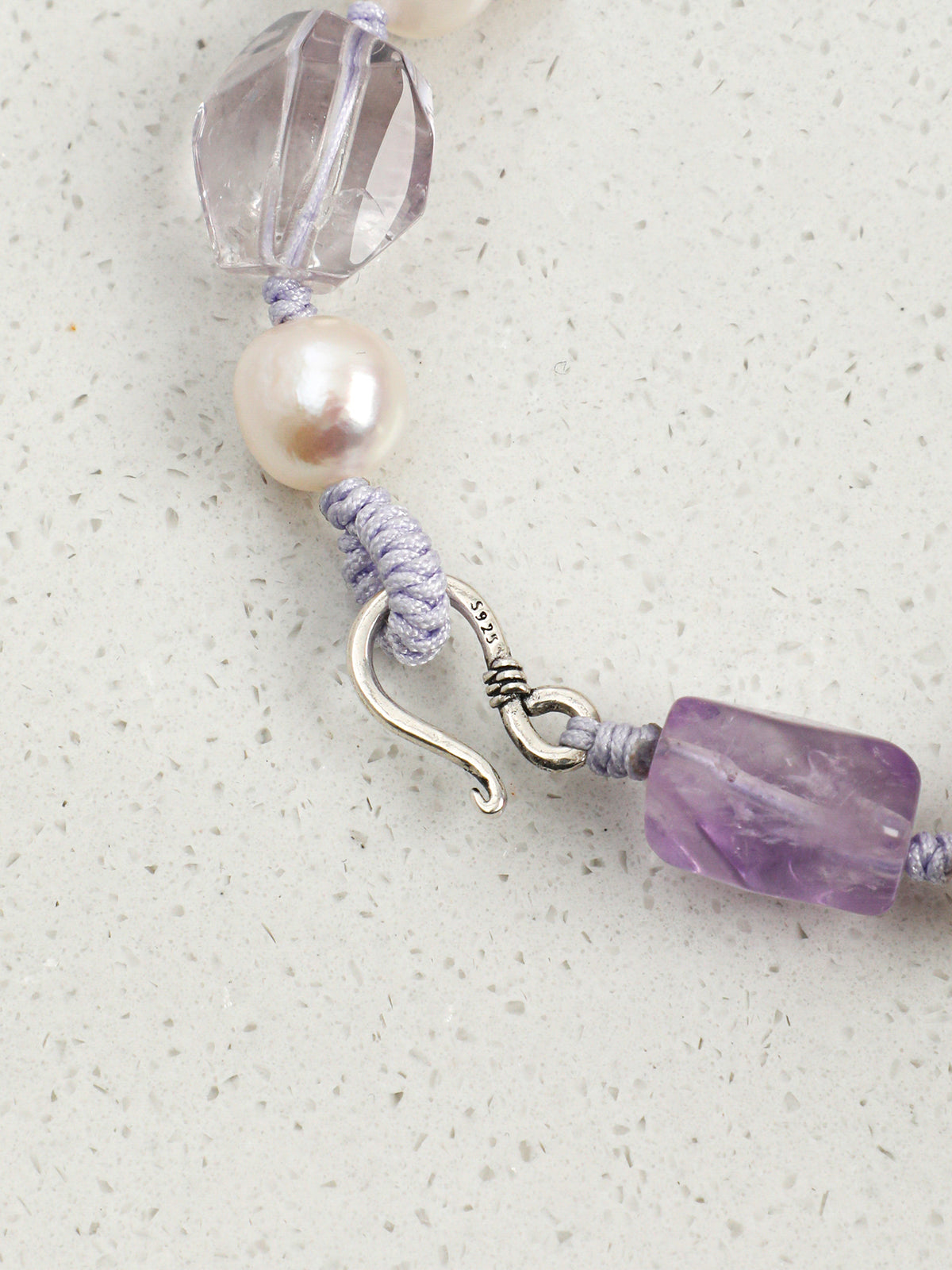 Violet Resonance · Amethyst, Double-Terminated Quartz & Baroque Pearl Bracelet
