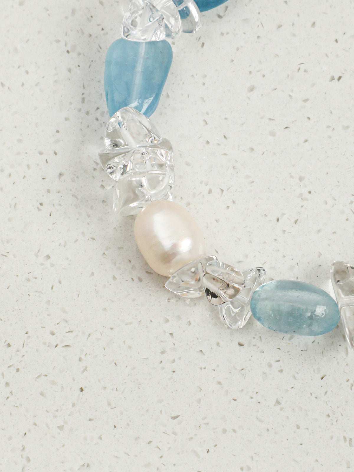 Ice Blue · Aquamarine, "Crushed Ice" Quartz & Pearl Bracelet