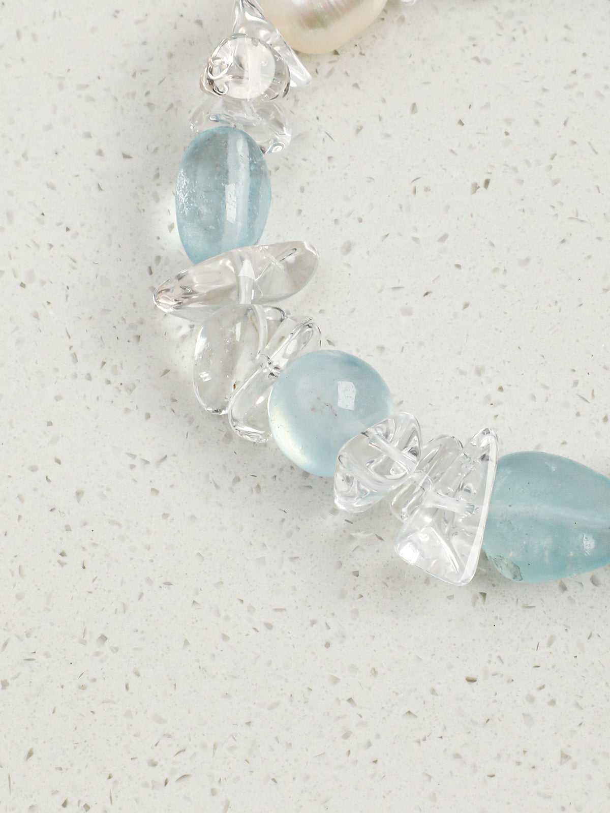 Ice Blue · Aquamarine, "Crushed Ice" Quartz & Pearl Bracelet