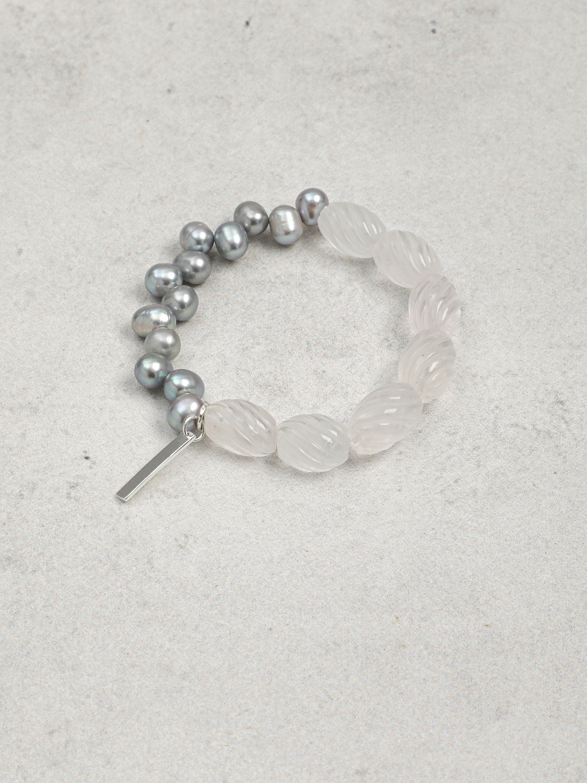 Mist Glass · Spiral Clear Quartz & Grey Pearl Bracelet