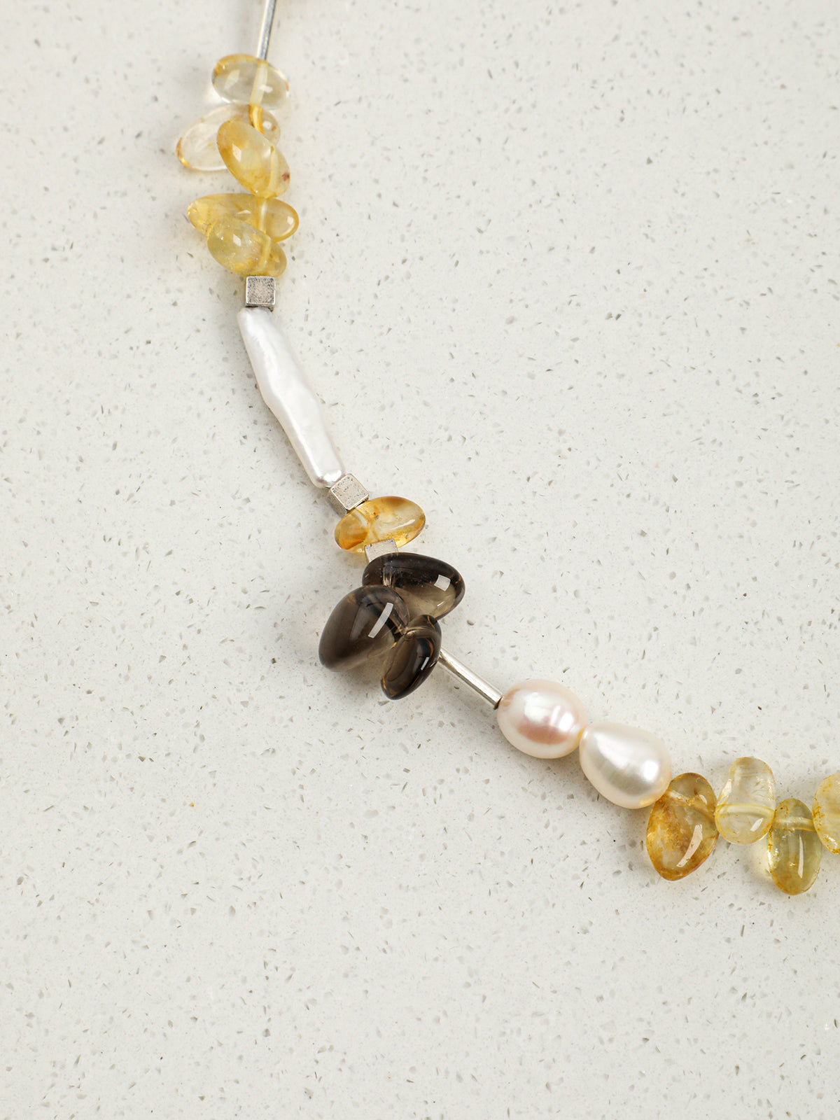 Golden Ripple · Citrine & Smoky Quartz Pearl Necklace