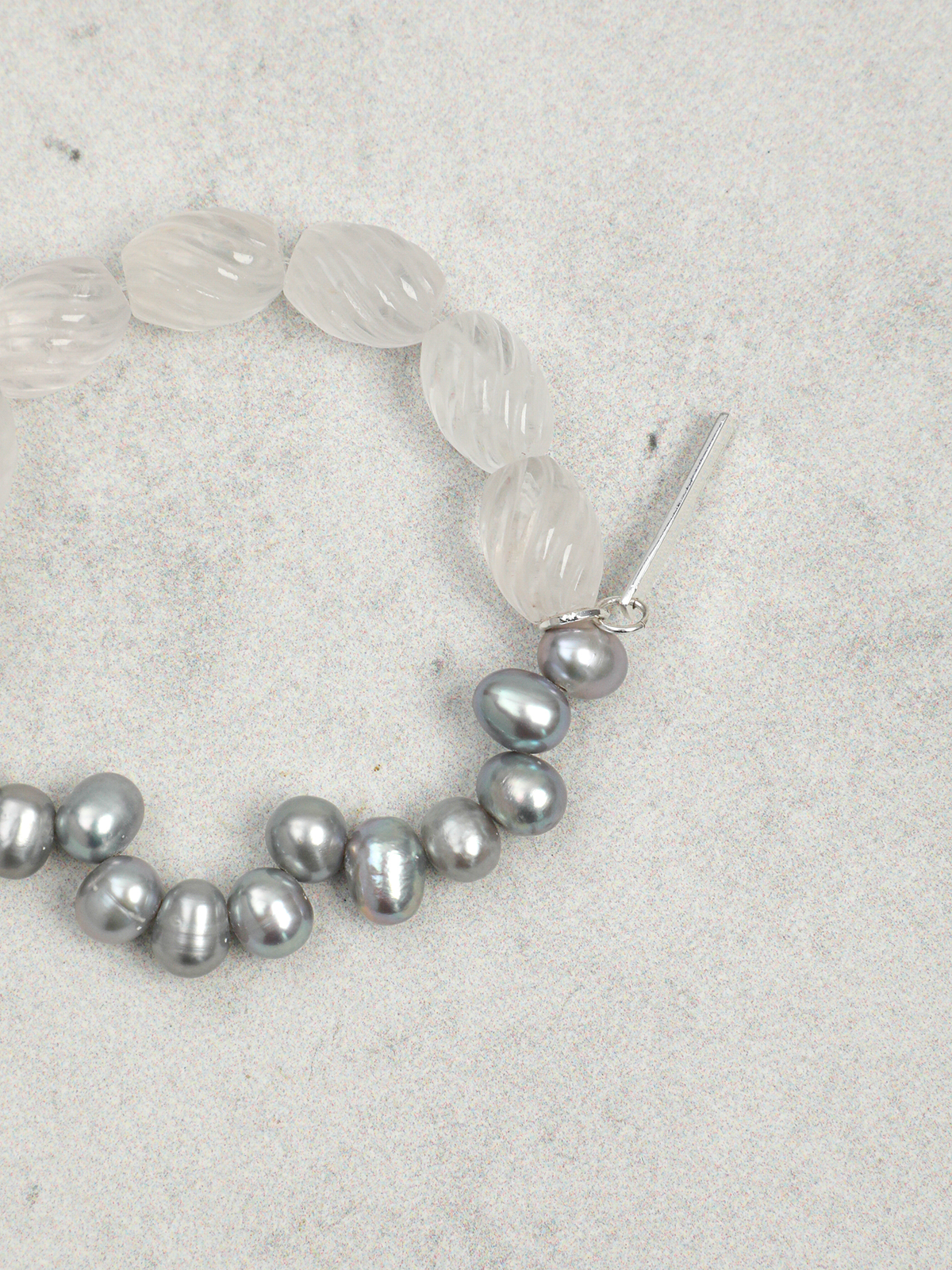 Mist Glass · Spiral Clear Quartz & Grey Pearl Bracelet