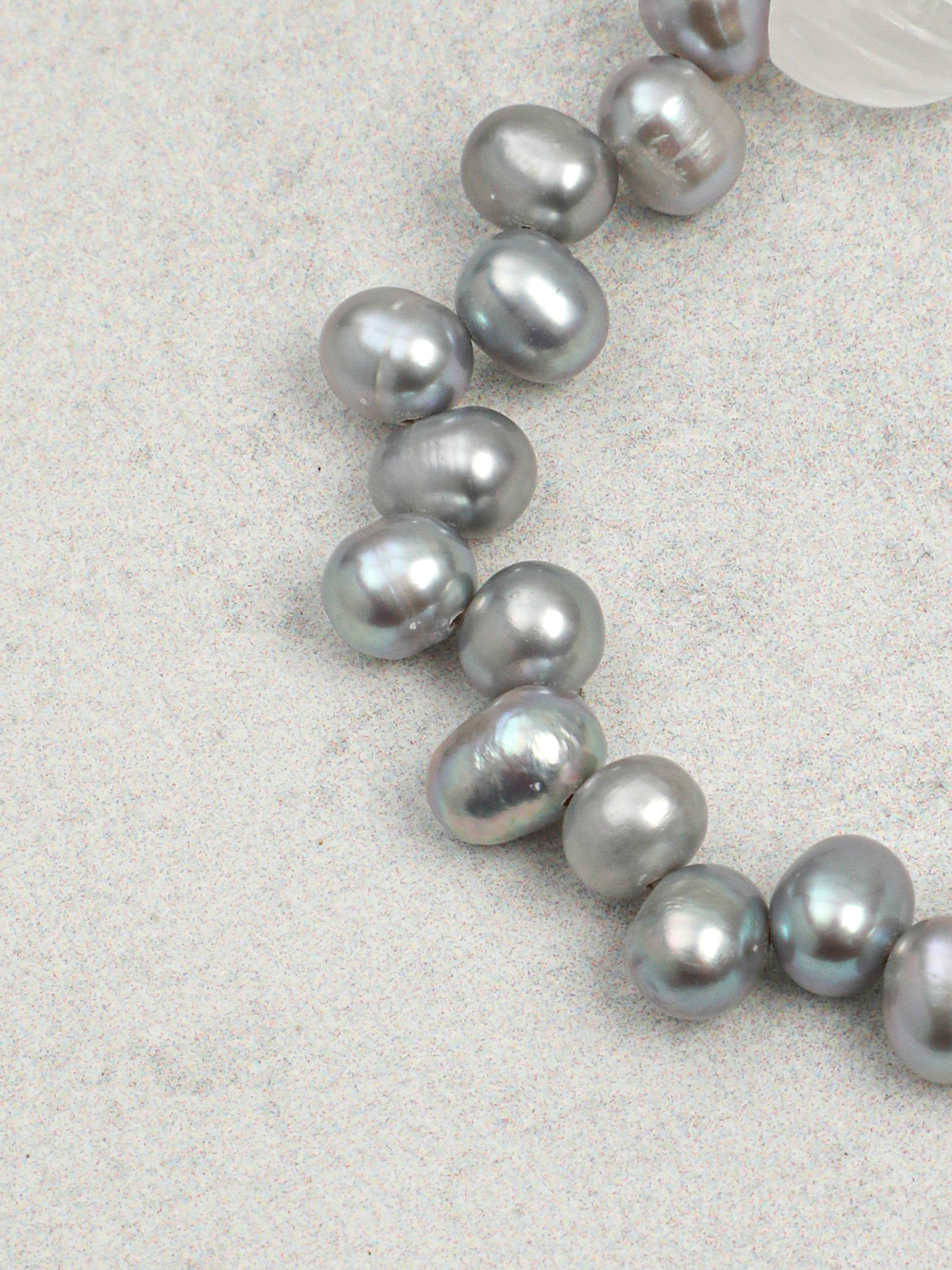 Mist Glass · Spiral Clear Quartz & Grey Pearl Bracelet