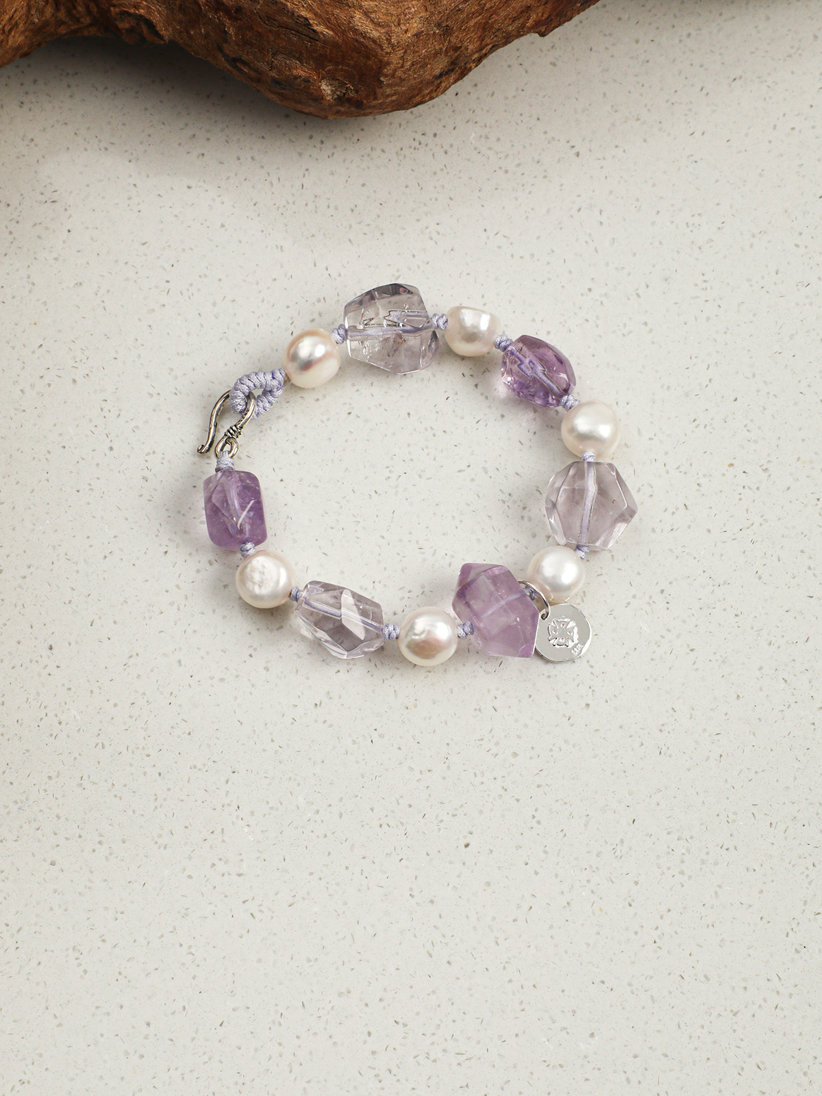 Violet Resonance · Amethyst, Double-Terminated Quartz & Baroque Pearl Bracelet