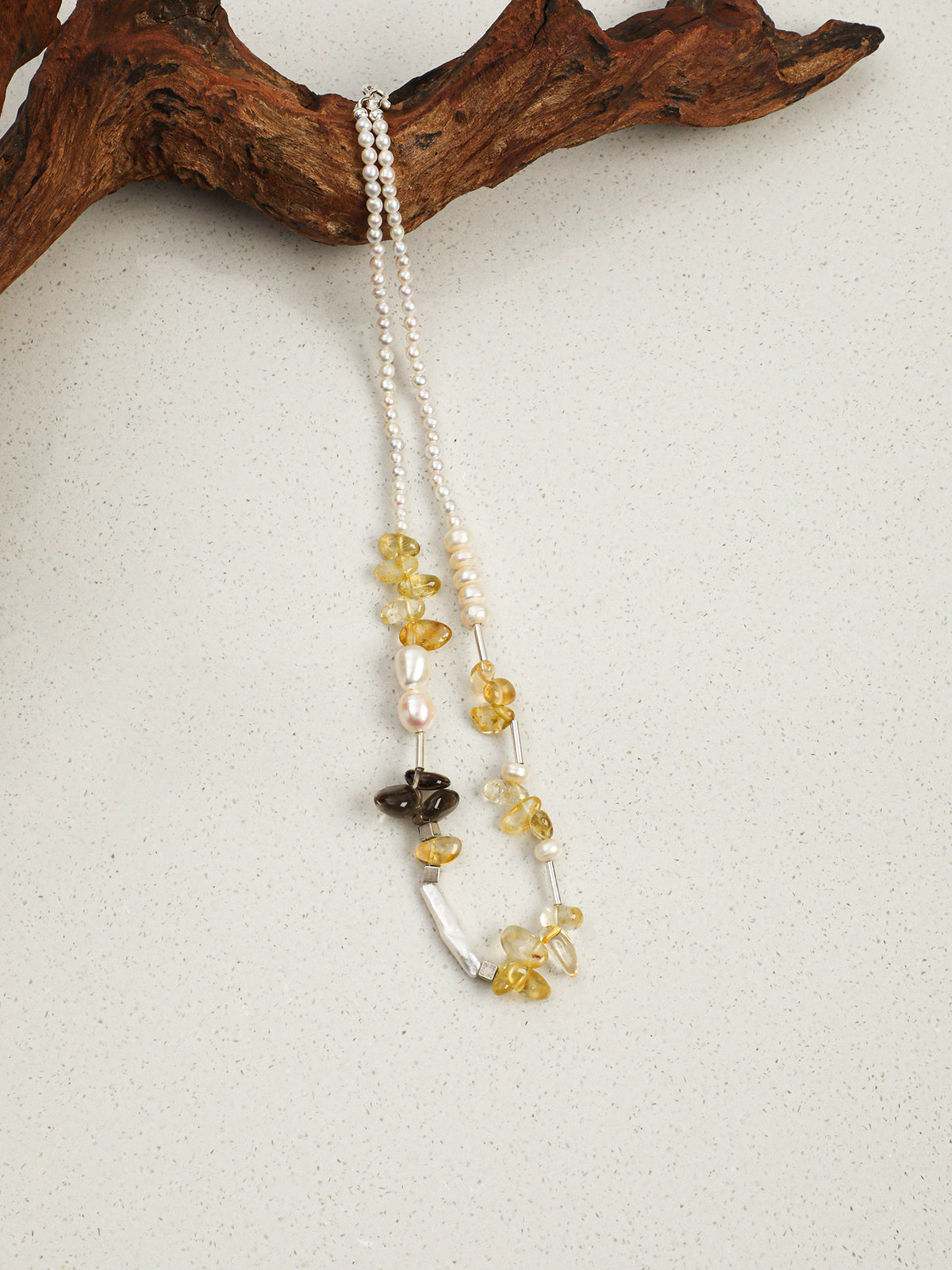 Golden Ripple · Citrine & Smoky Quartz Pearl Necklace