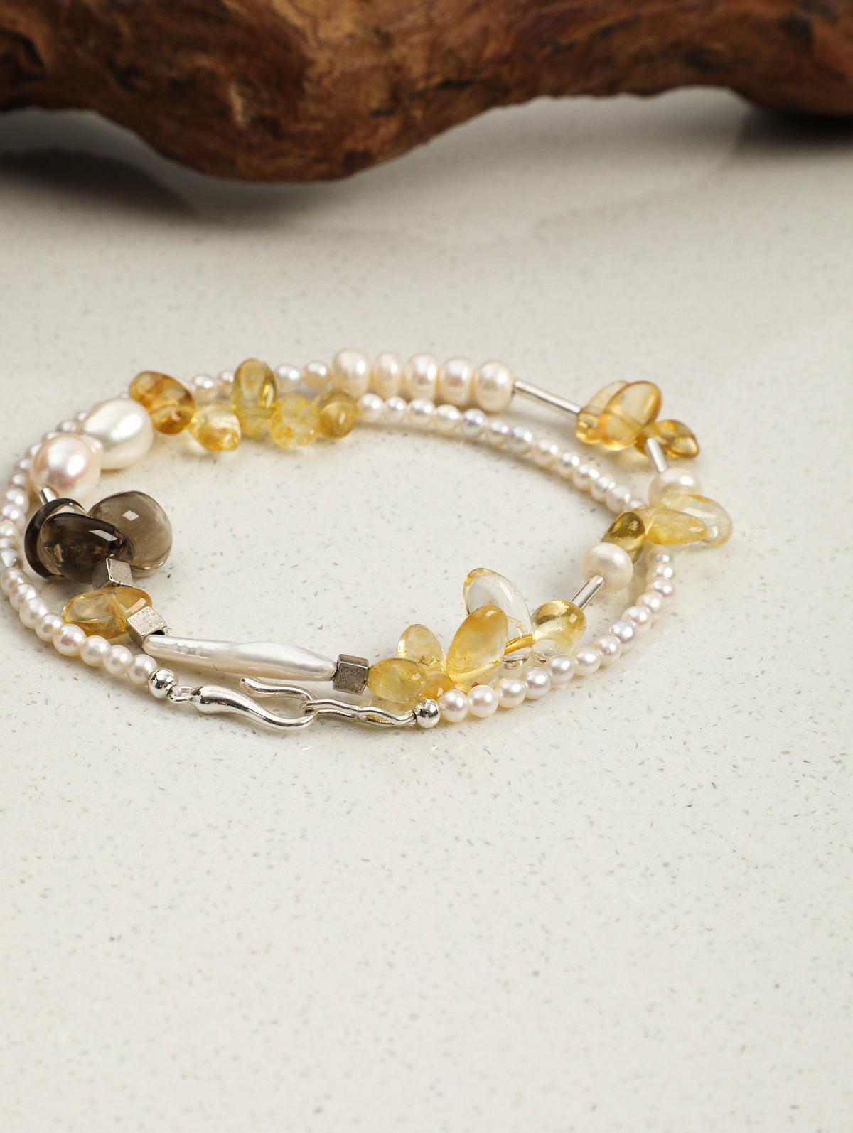 Golden Ripple · Citrine & Smoky Quartz Pearl Necklace