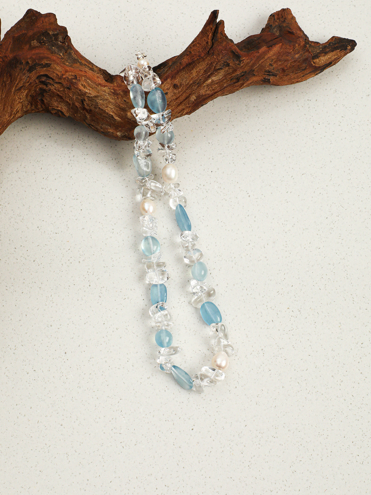 Glacial Breeze · Aquamarine & Clear Quartz Pearl Necklace