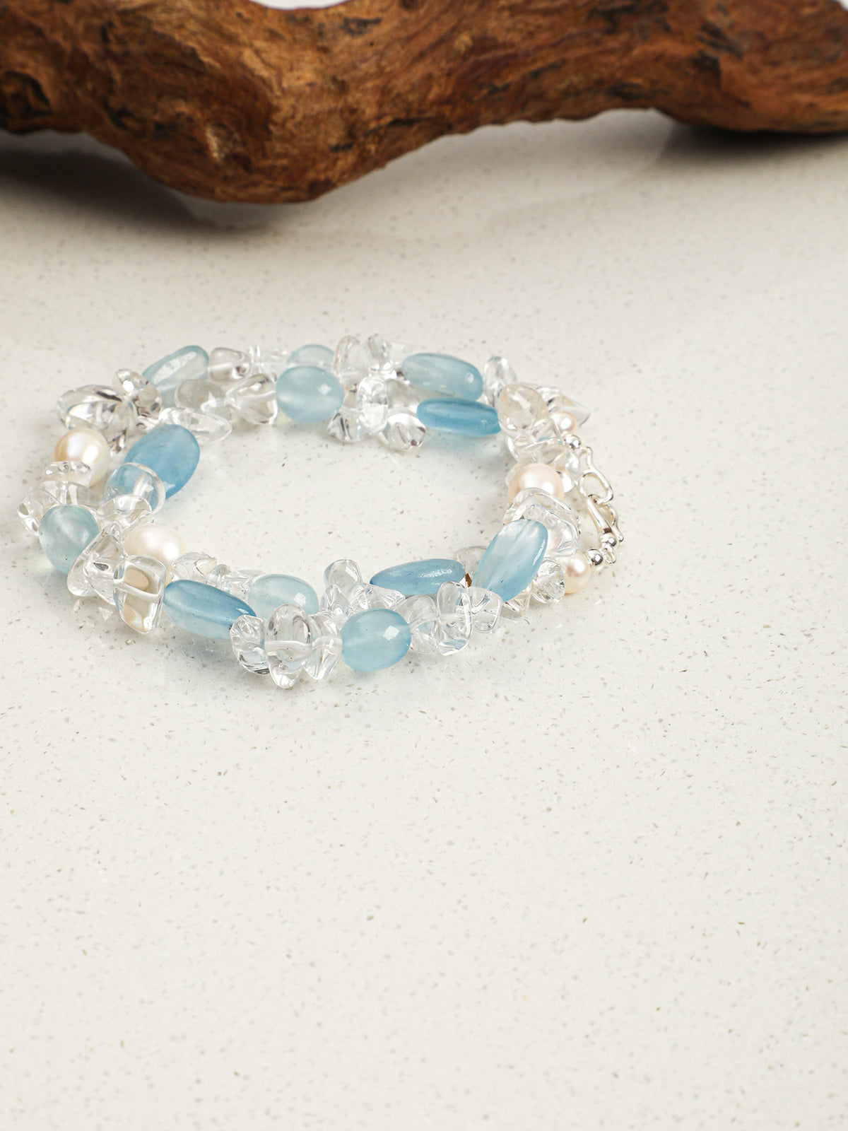 Glacial Breeze · Aquamarine & Clear Quartz Pearl Necklace