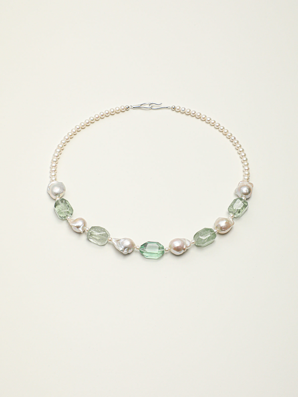 Misty Jade Waves · Green Quartz & Baroque Pearl Necklace