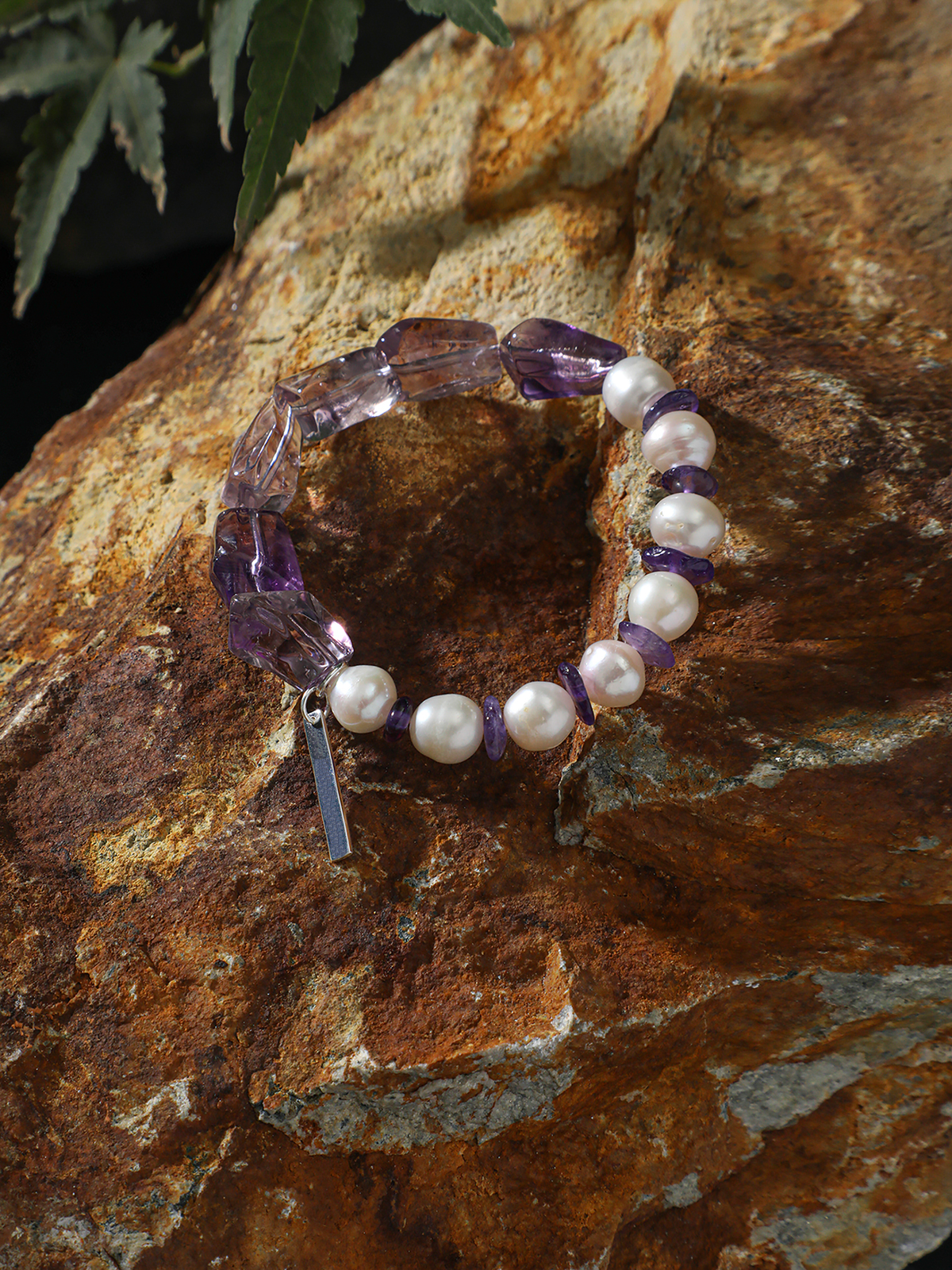 Violet Echo · Freeform Amethyst & Pearl Bracelet
