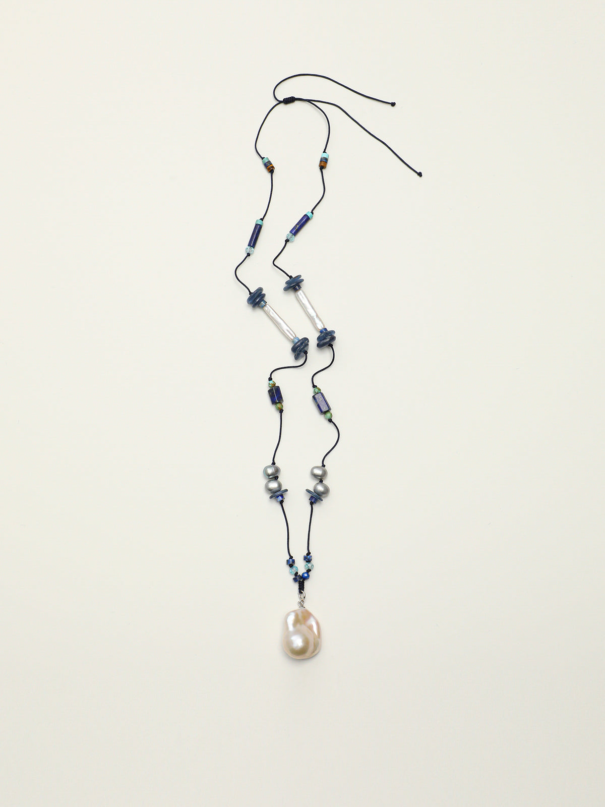 Indigo Shadow · Lapis Lazuli & Statement Baroque Pearl Long Necklace