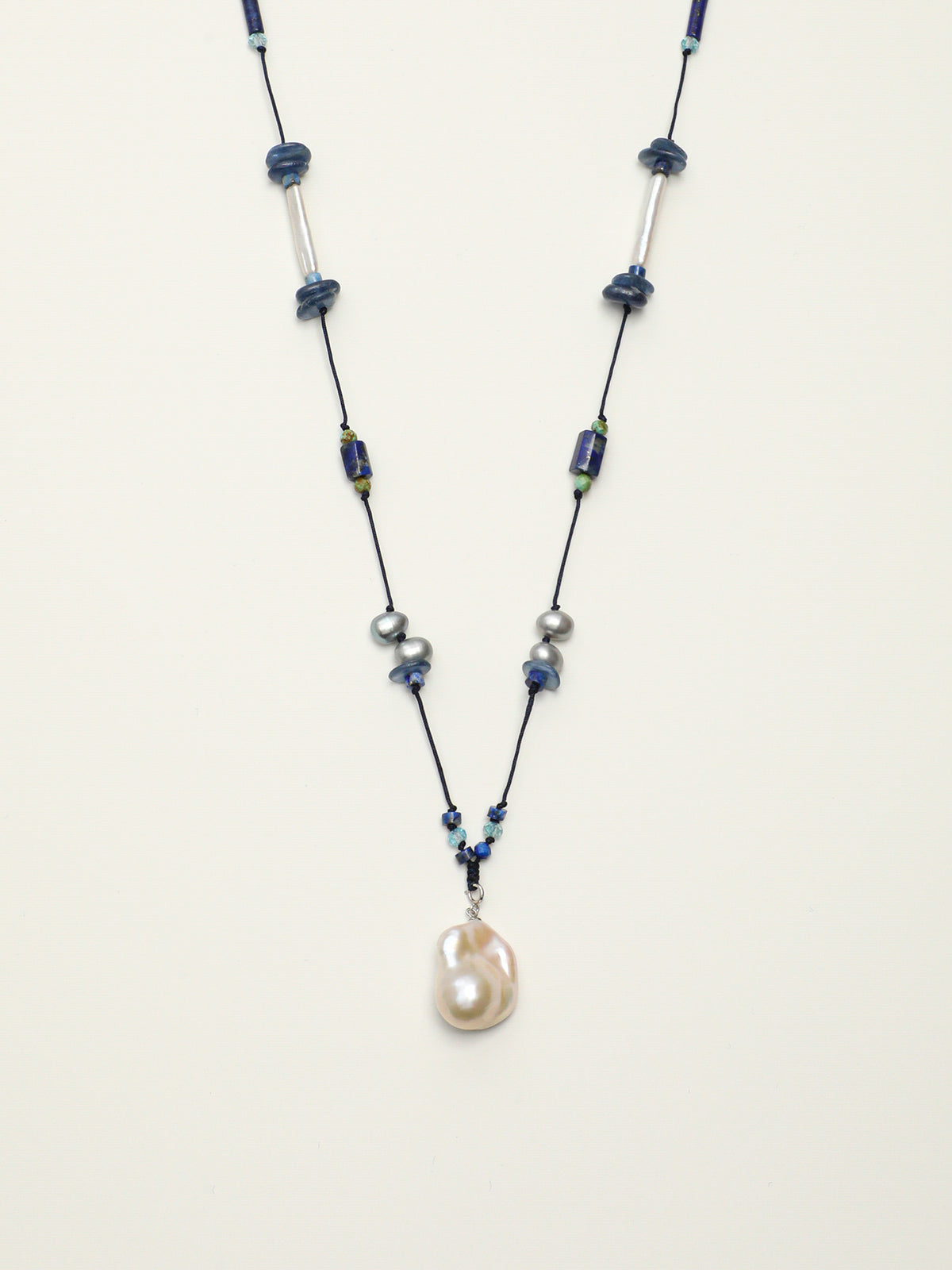 Indigo Shadow · Lapis Lazuli & Statement Baroque Pearl Long Necklace