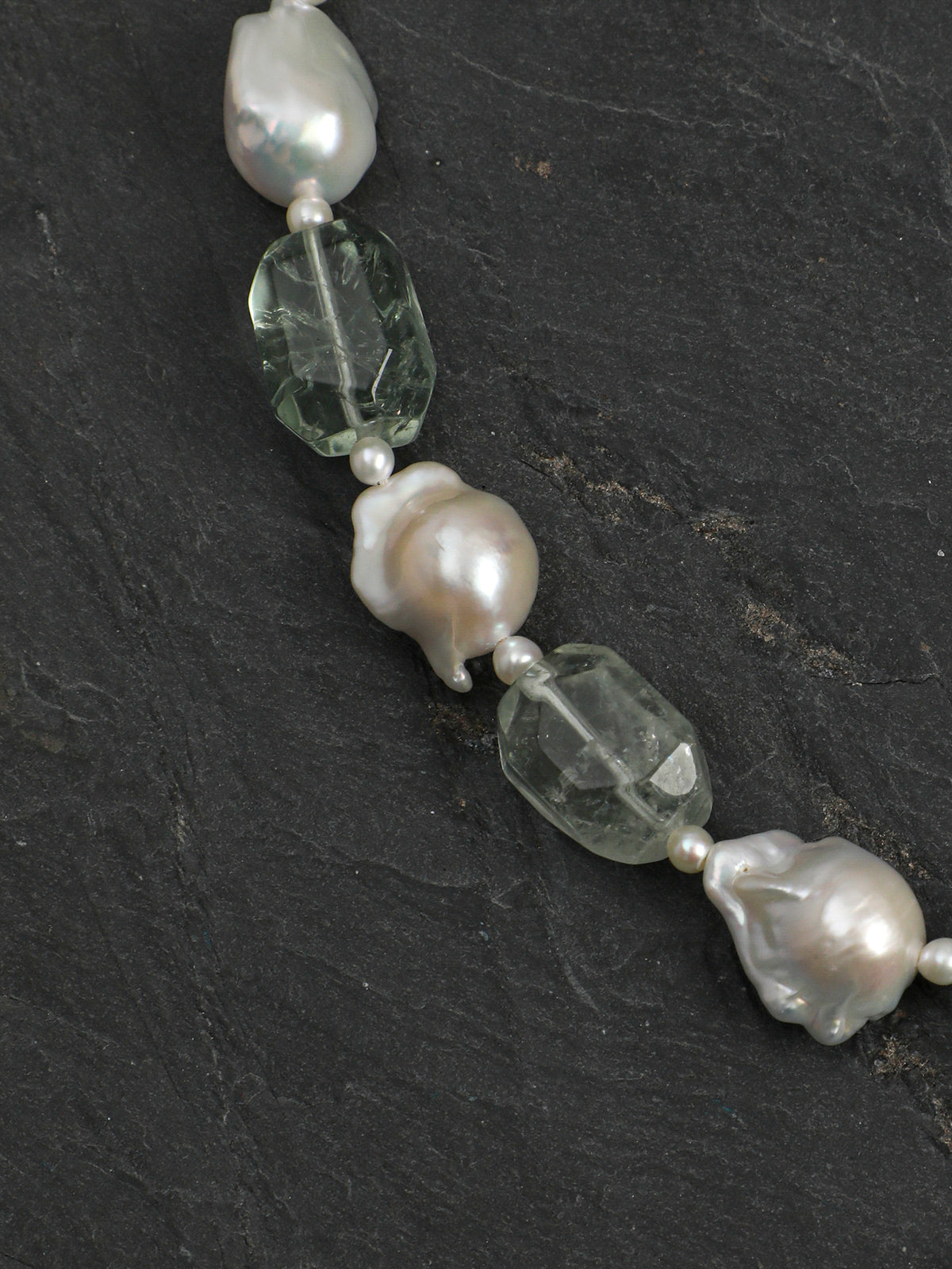 Misty Jade Waves · Green Quartz & Baroque Pearl Necklace