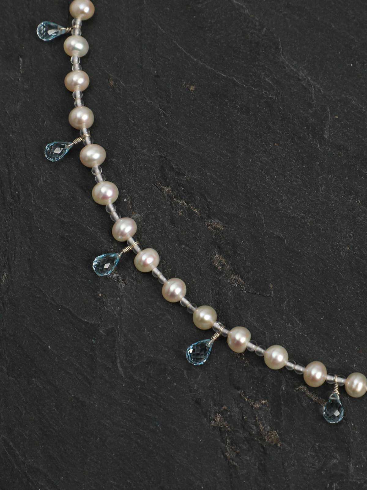 Ocean Tears · Blue Topaz & Pearl Drop Necklace