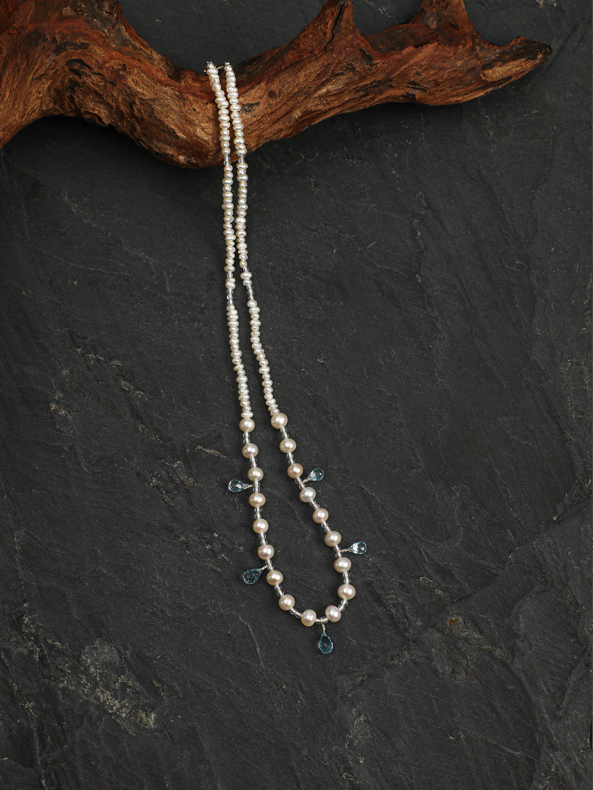 Ocean Tears · Blue Topaz & Pearl Drop Necklace