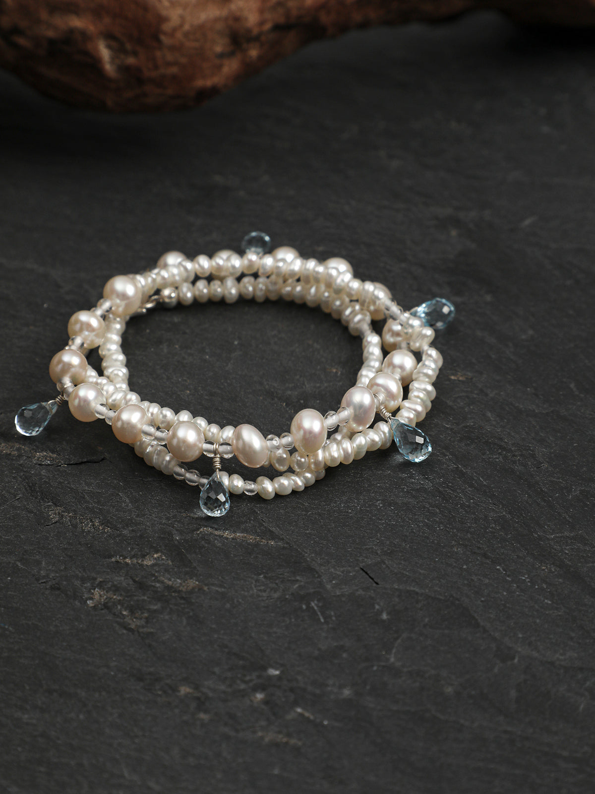 Ocean Tears · Blue Topaz & Pearl Drop Necklace