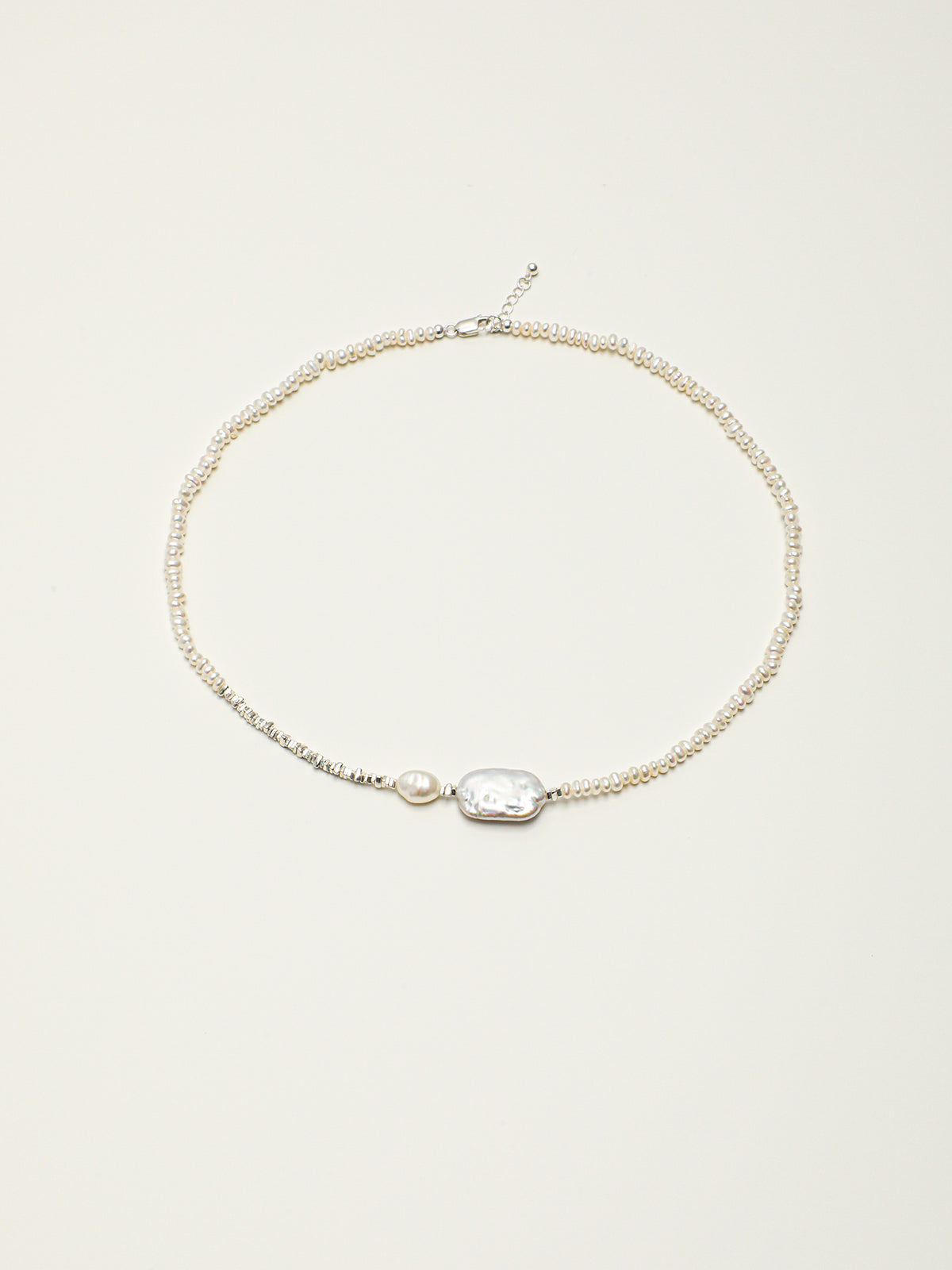 Lunar Tide · Smooth Baroque Pearl & Silver Nugget Choker