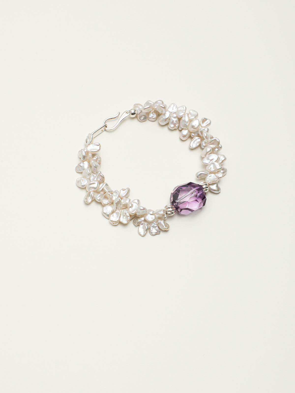 Violet Dew · Amethyst & Petal Baroque Pearl Bracelet