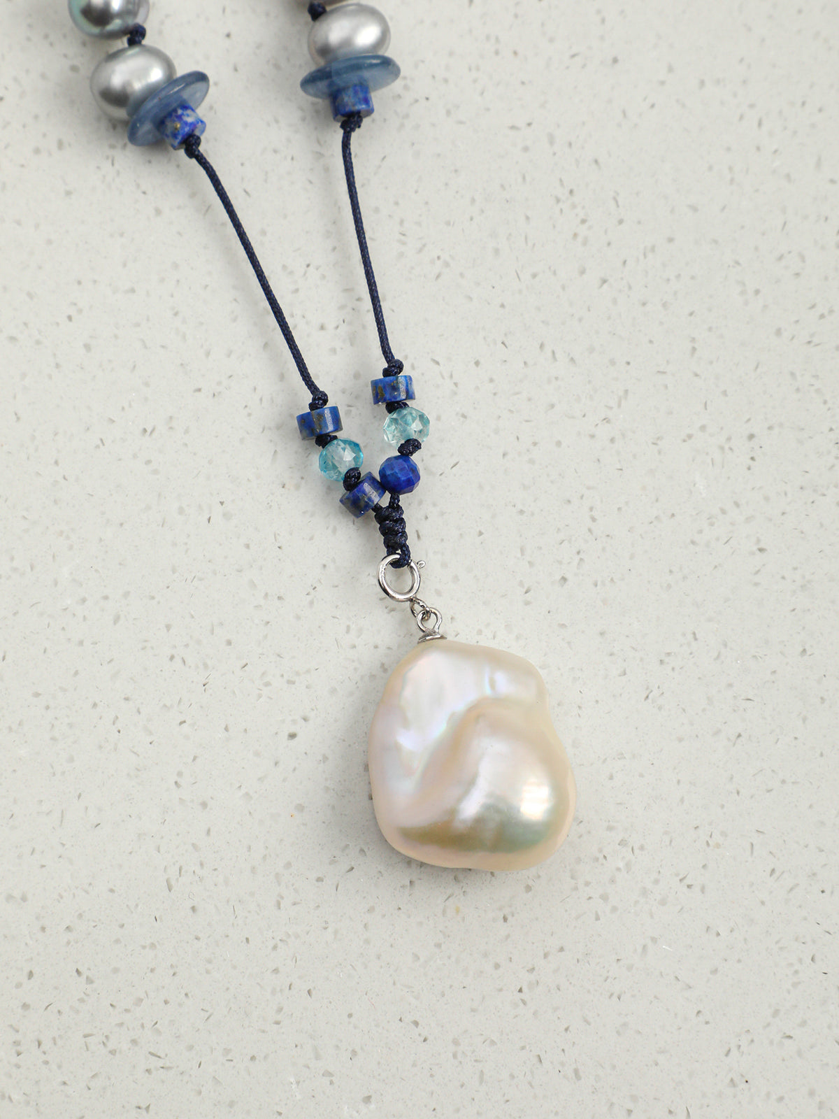 Indigo Shadow · Lapis Lazuli & Statement Baroque Pearl Long Necklace