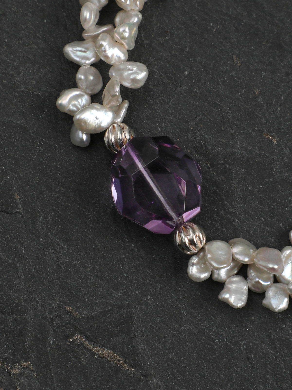 Violet Dew · Amethyst & Petal Baroque Pearl Bracelet