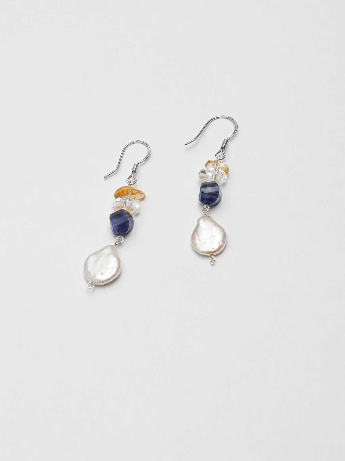 Water Shadow · Citrine, Sodalite, Quartz & Baroque Pearl Earrings